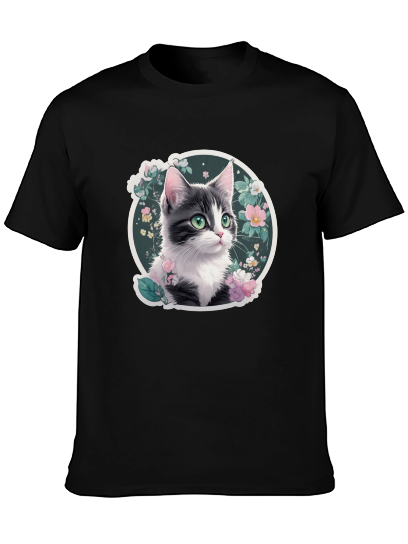 Floral Cat T-Shirt: Cute Kitten Design