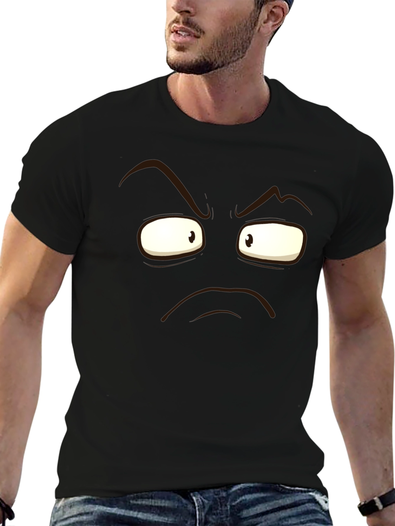 Grumpy Face Graphic Black T-Shirt