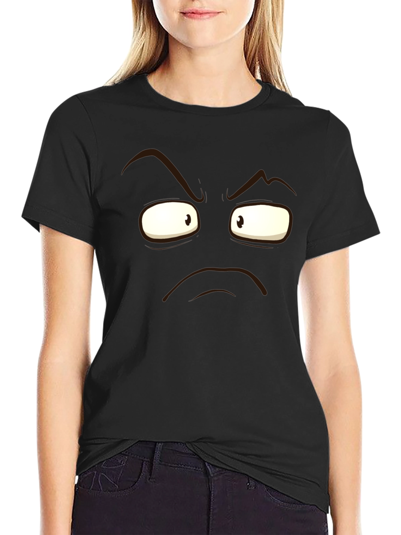 Grumpy Face Graphic Black T-Shirt