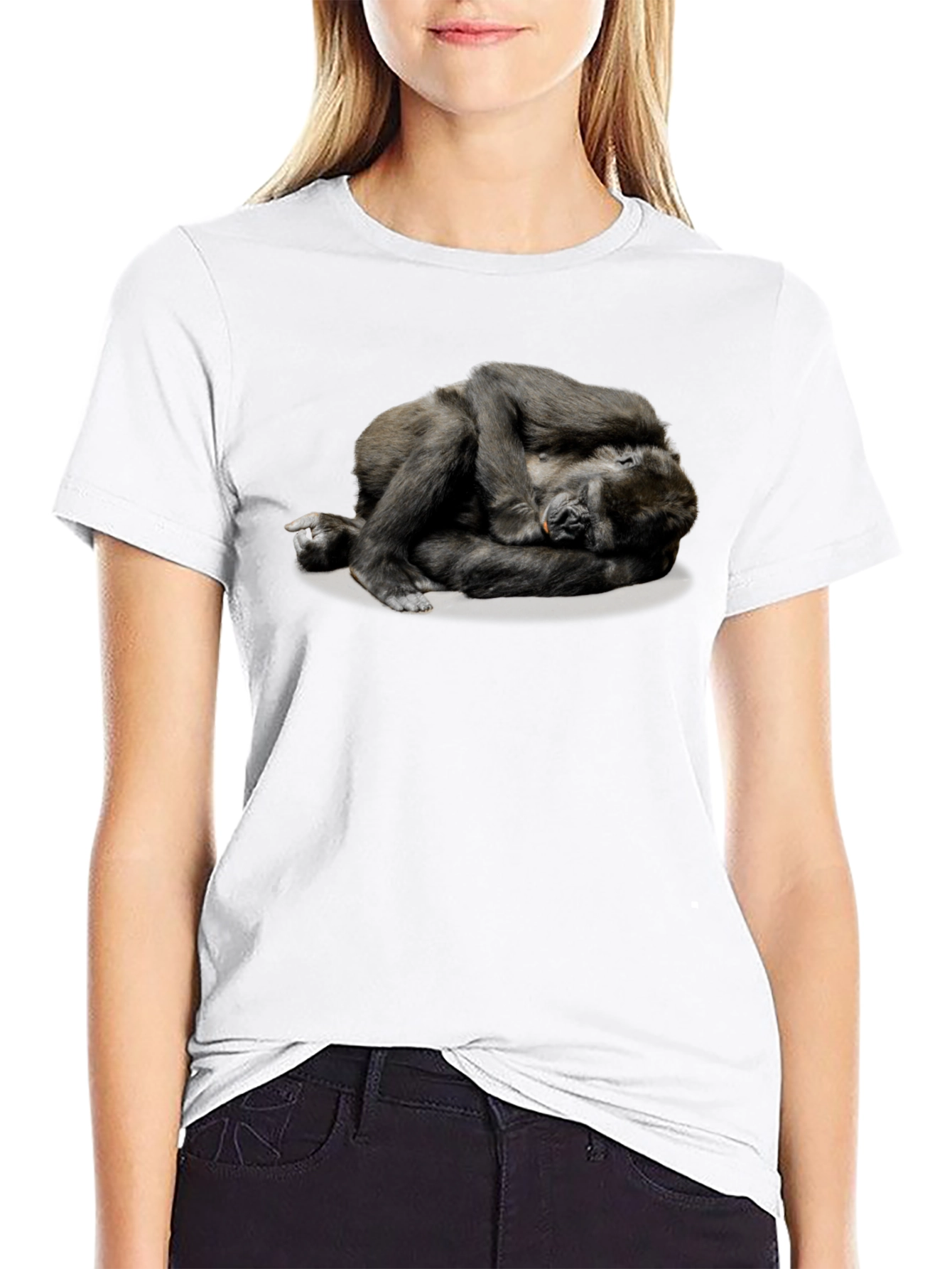 Gorilla Napping T-Shirt - Black Casual Comfort