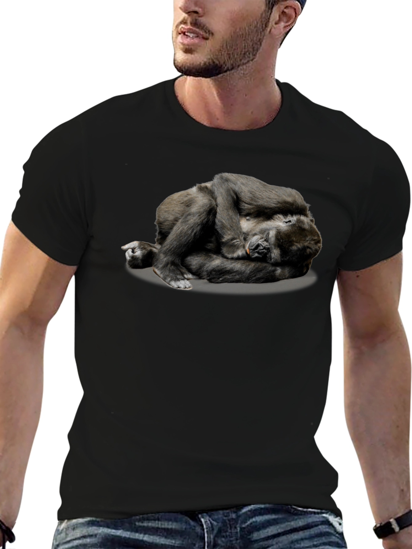 Gorilla Napping T-Shirt - Black Casual Comfort