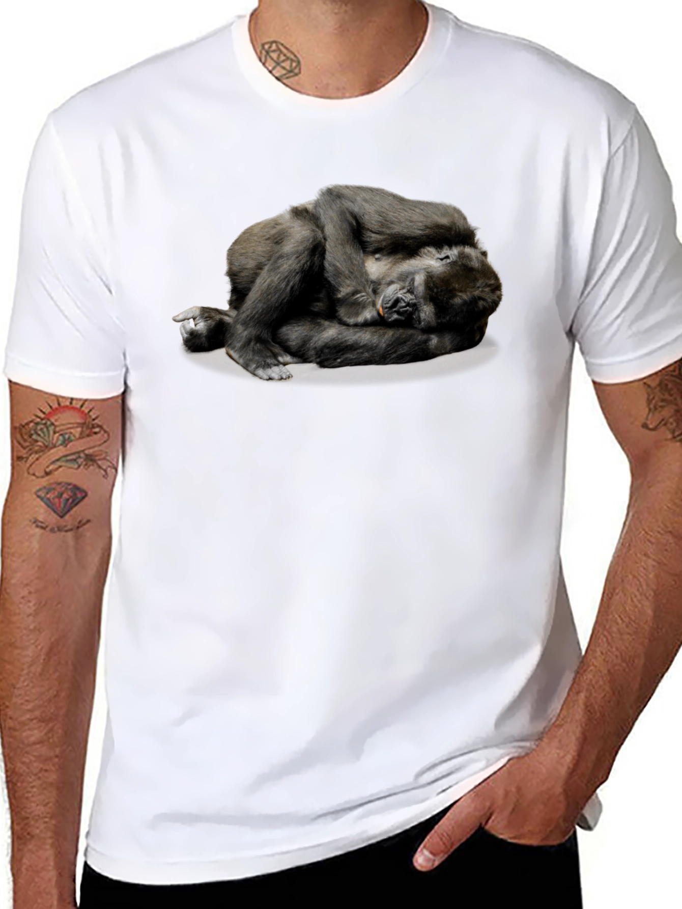 Gorilla Napping T-Shirt - Black Casual Comfort