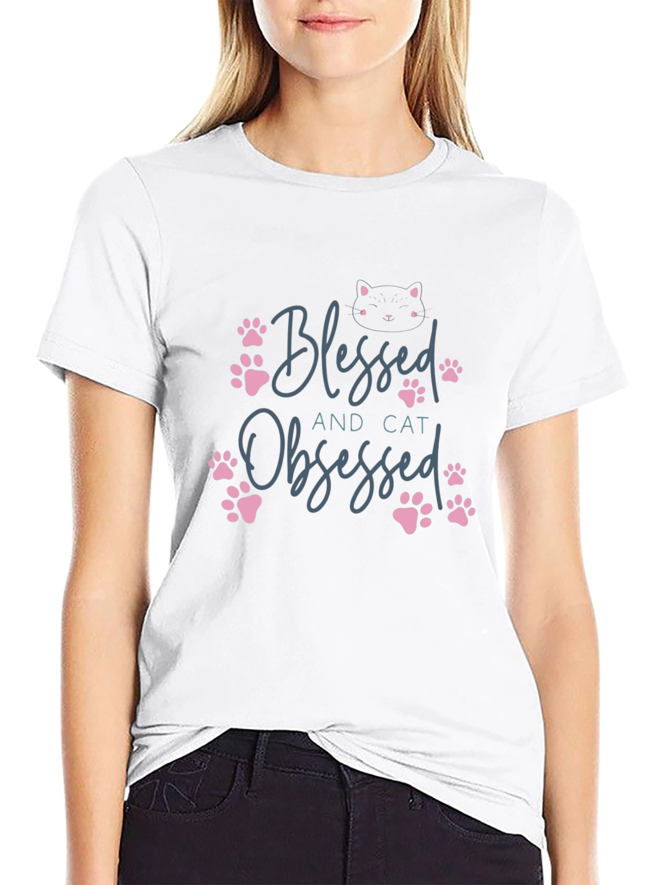 Blessed and Cat Obsessed Graphic Tee