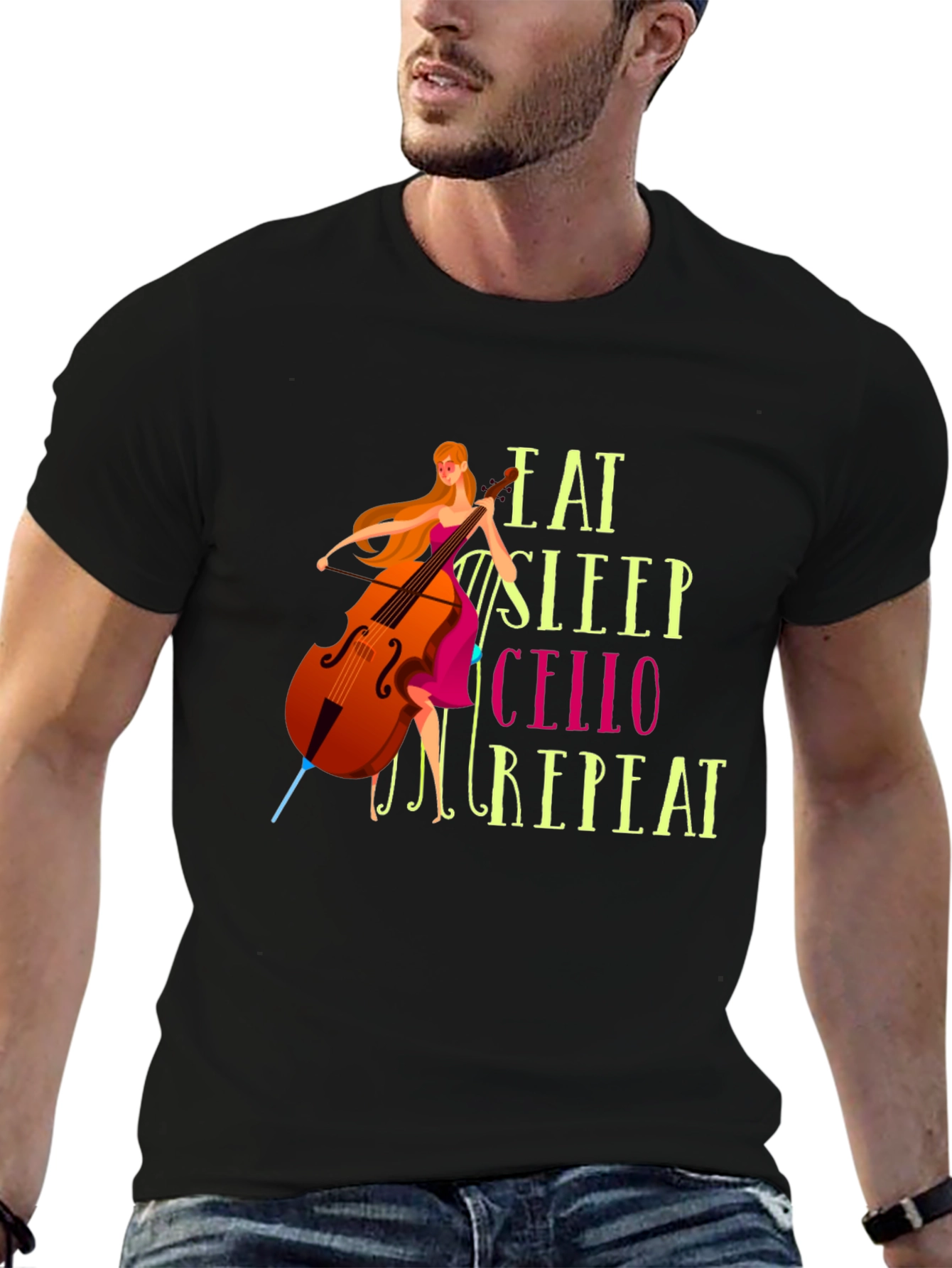 Eat Sleep Cello Repeat Graphic T-Shirt
