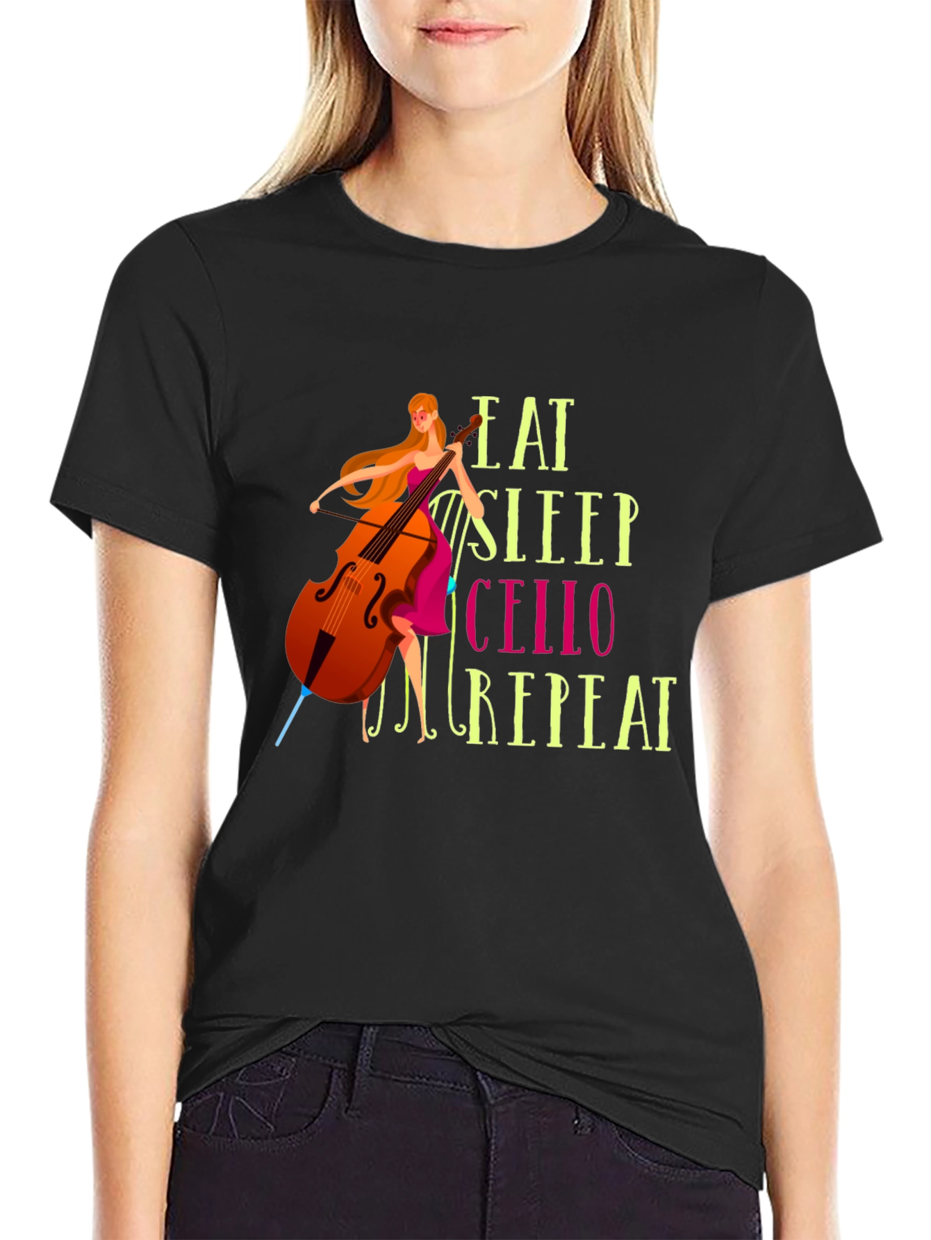 Eat Sleep Cello Repeat Graphic T-Shirt