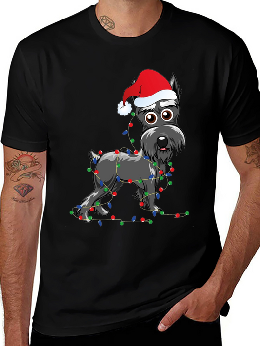 Festive Dog T-Shirt: Holiday Schnauzer with Lights
