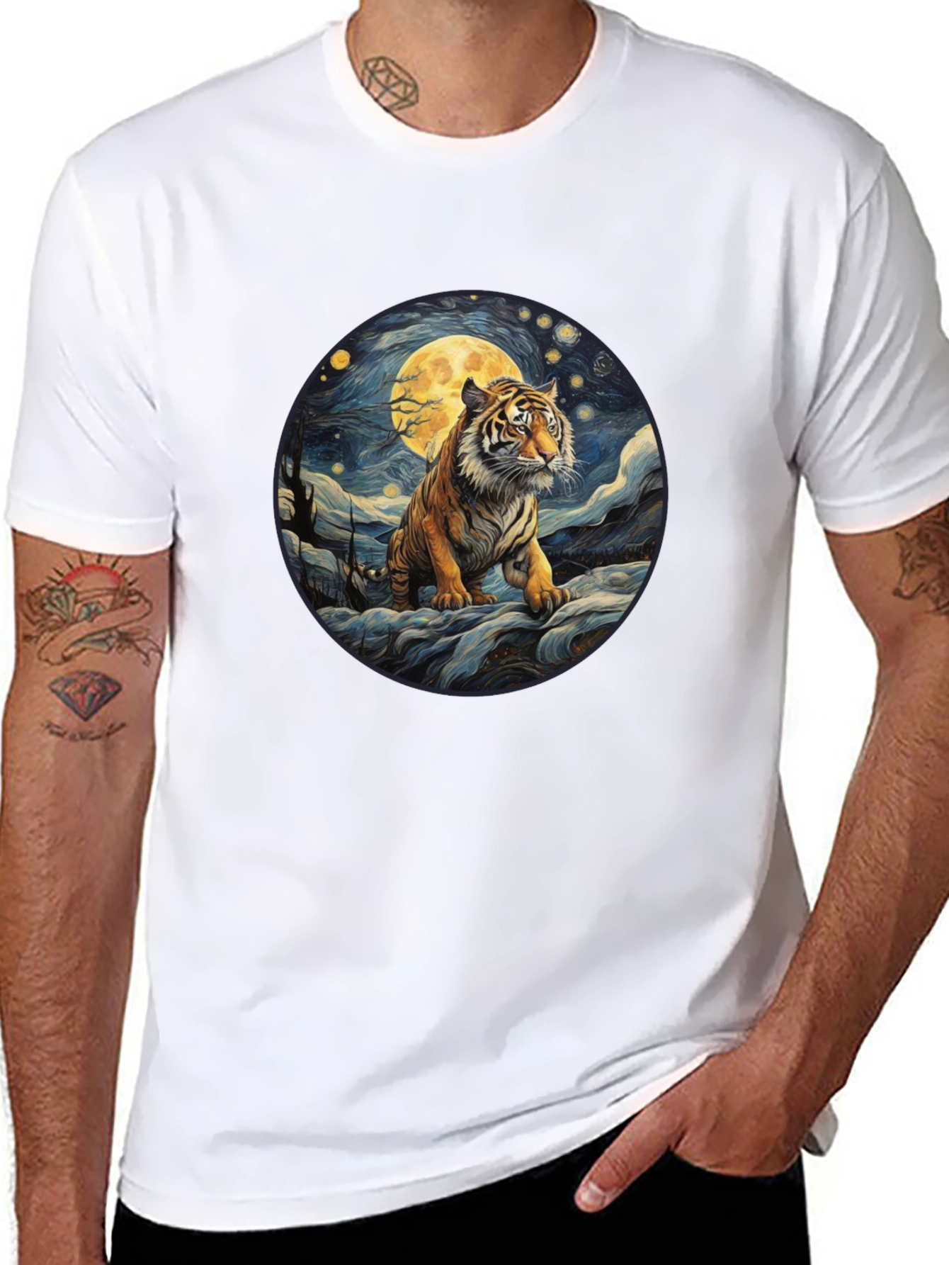 Tiger Moon Graphic T-Shirt - Black