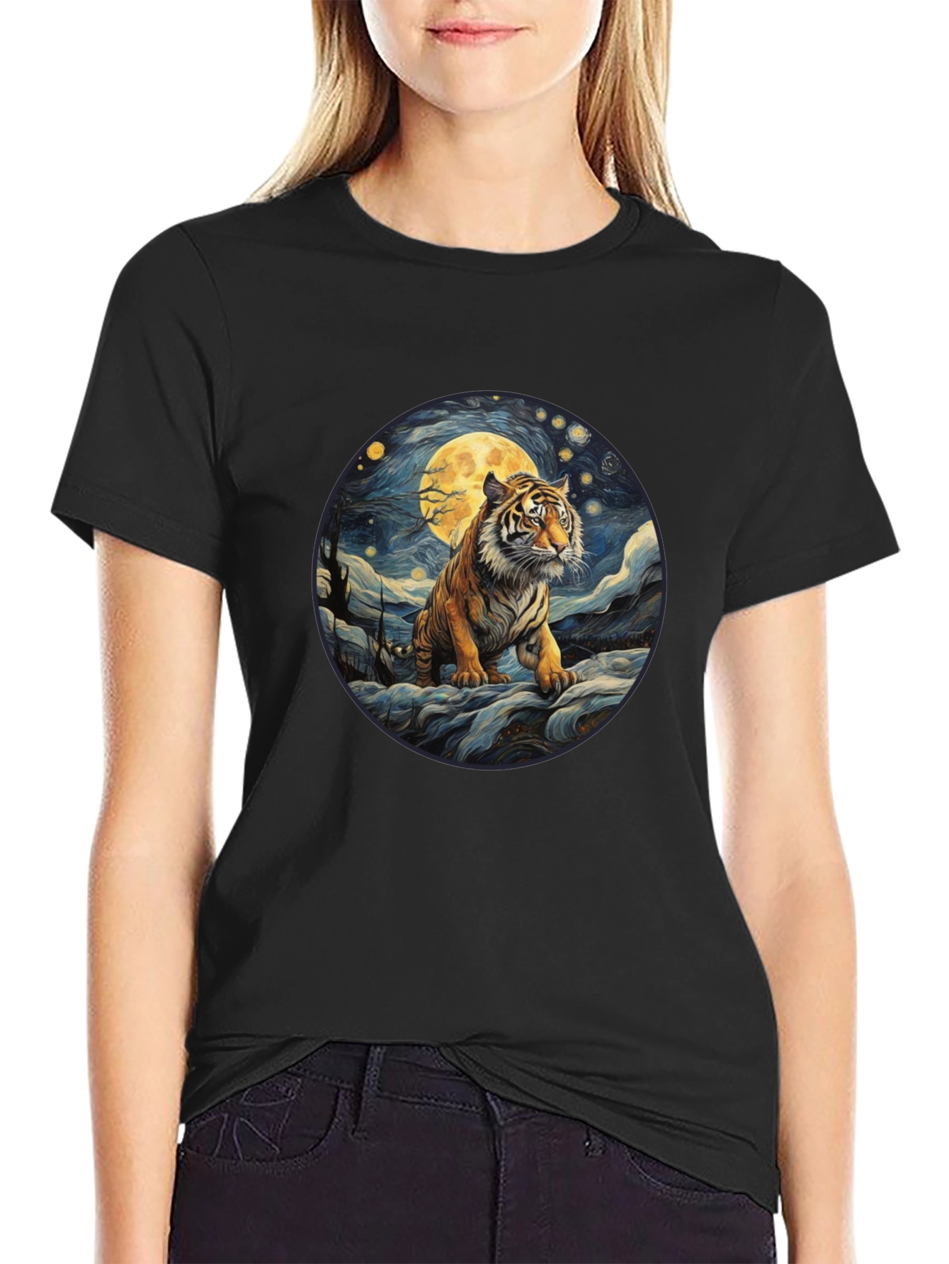 Tiger Moon Graphic T-Shirt - Black