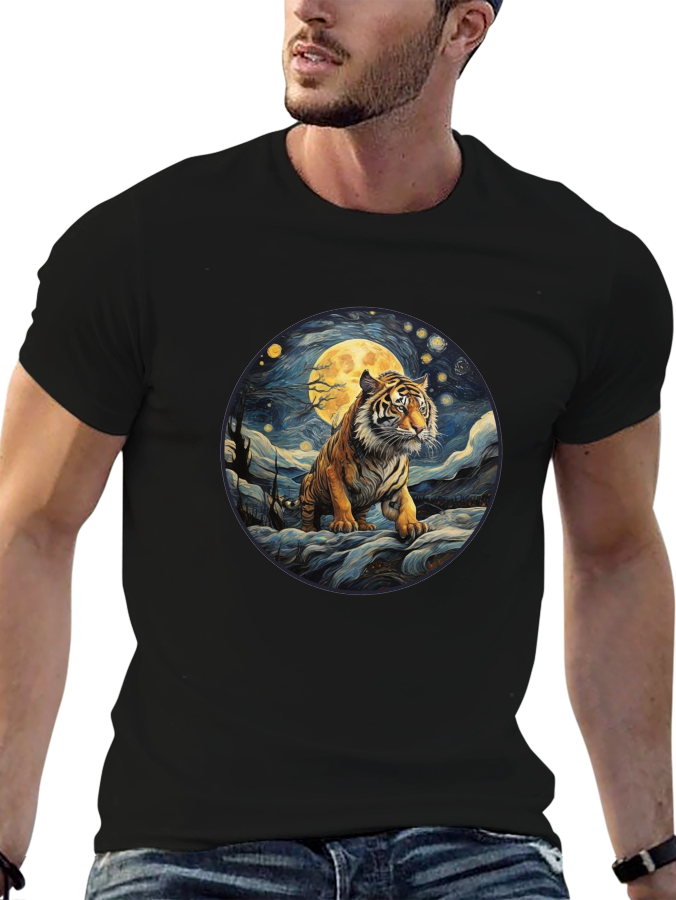 Tiger Moon Graphic T-Shirt - Black