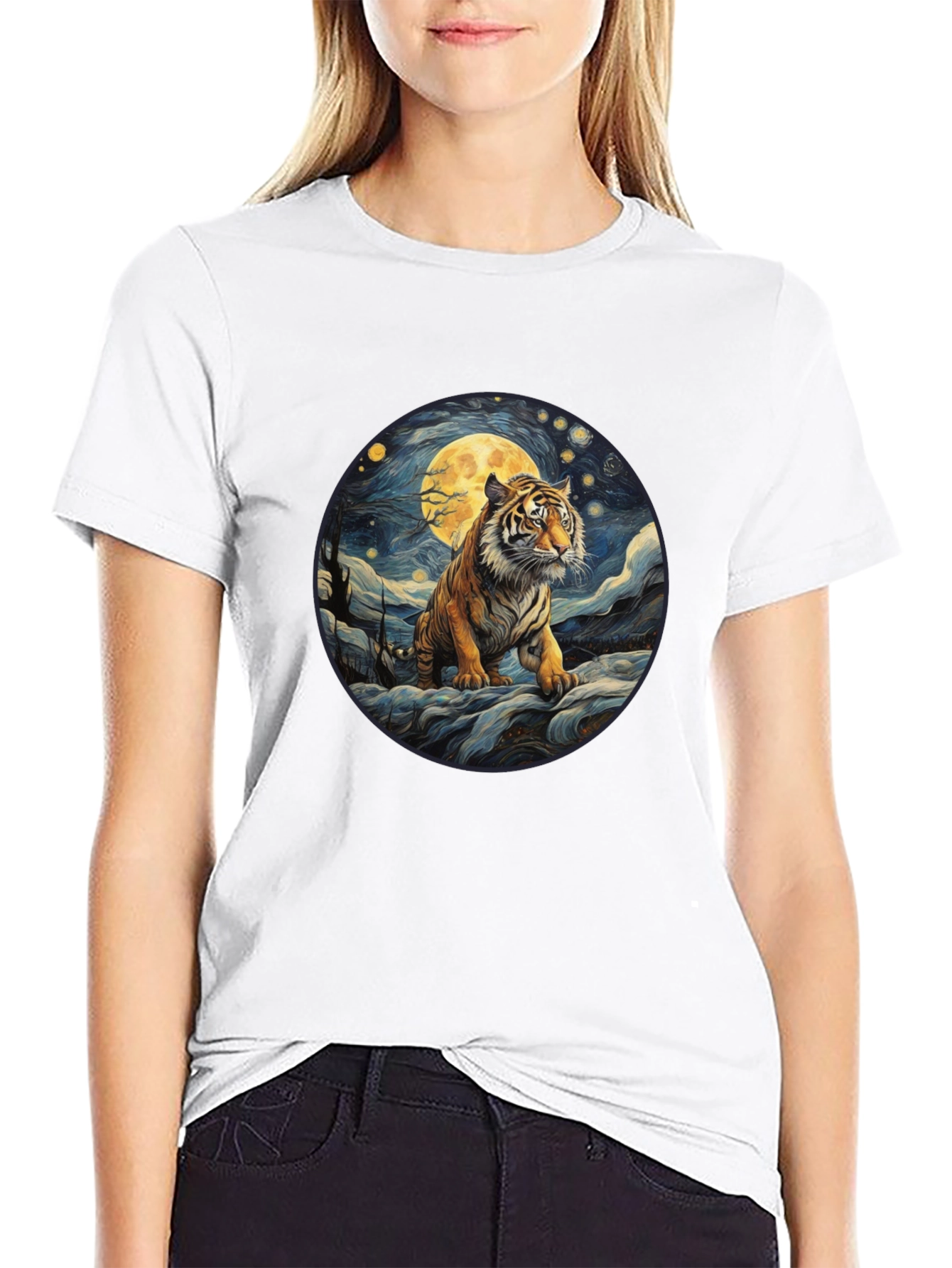 Tiger Moon Graphic T-Shirt - Black