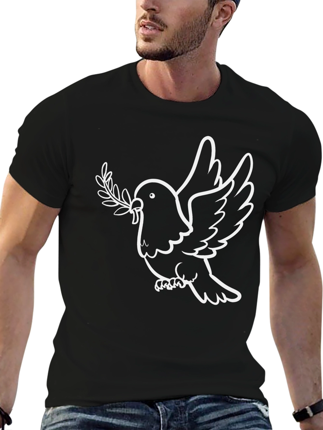 Dove Peace Olive Branch Black T-Shirt