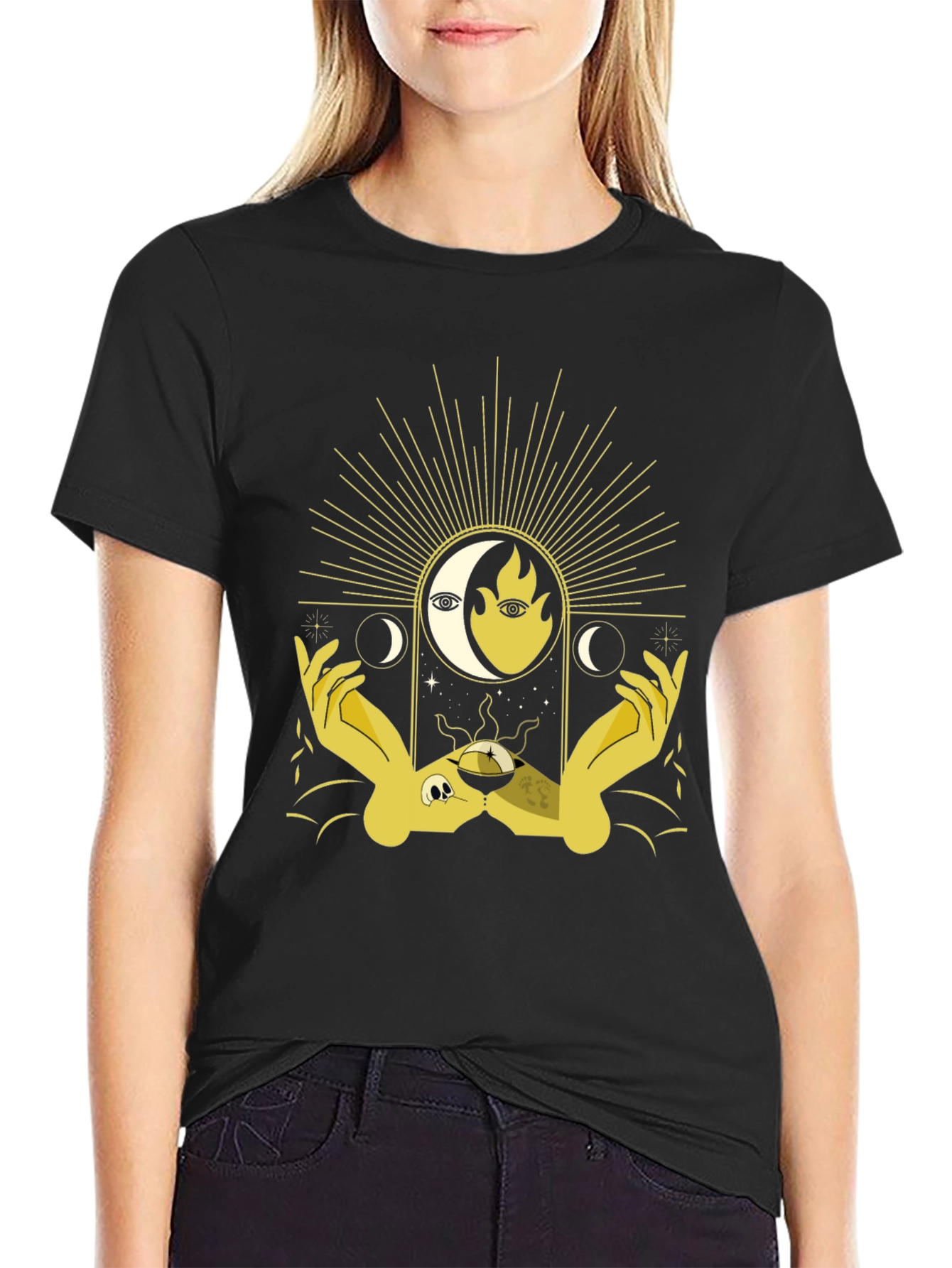 Mystic Moon & Sun Graphic Tee - Black