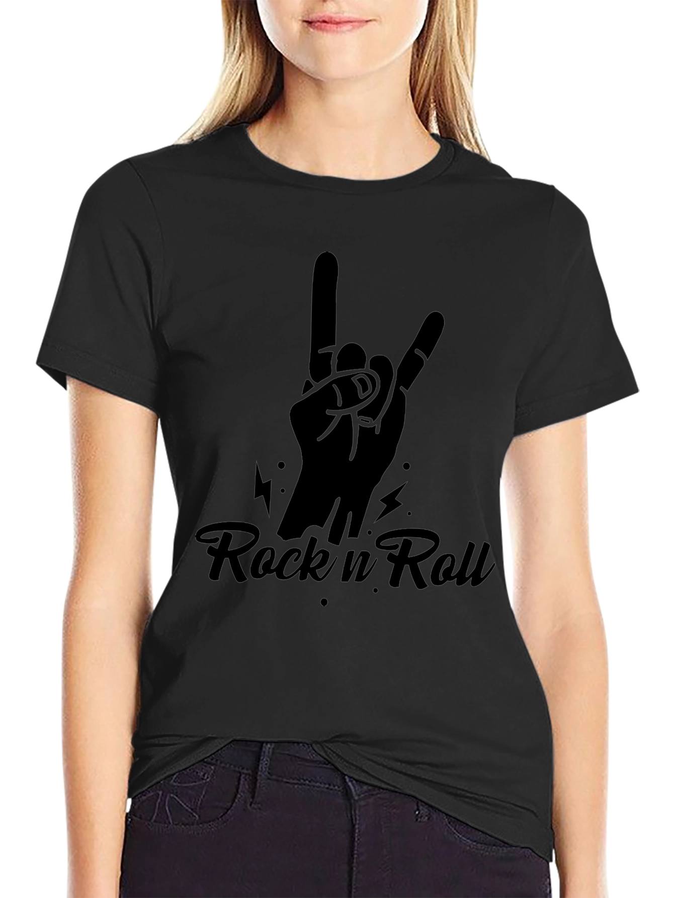 Rock n Roll Hand Sign Black T-Shirt