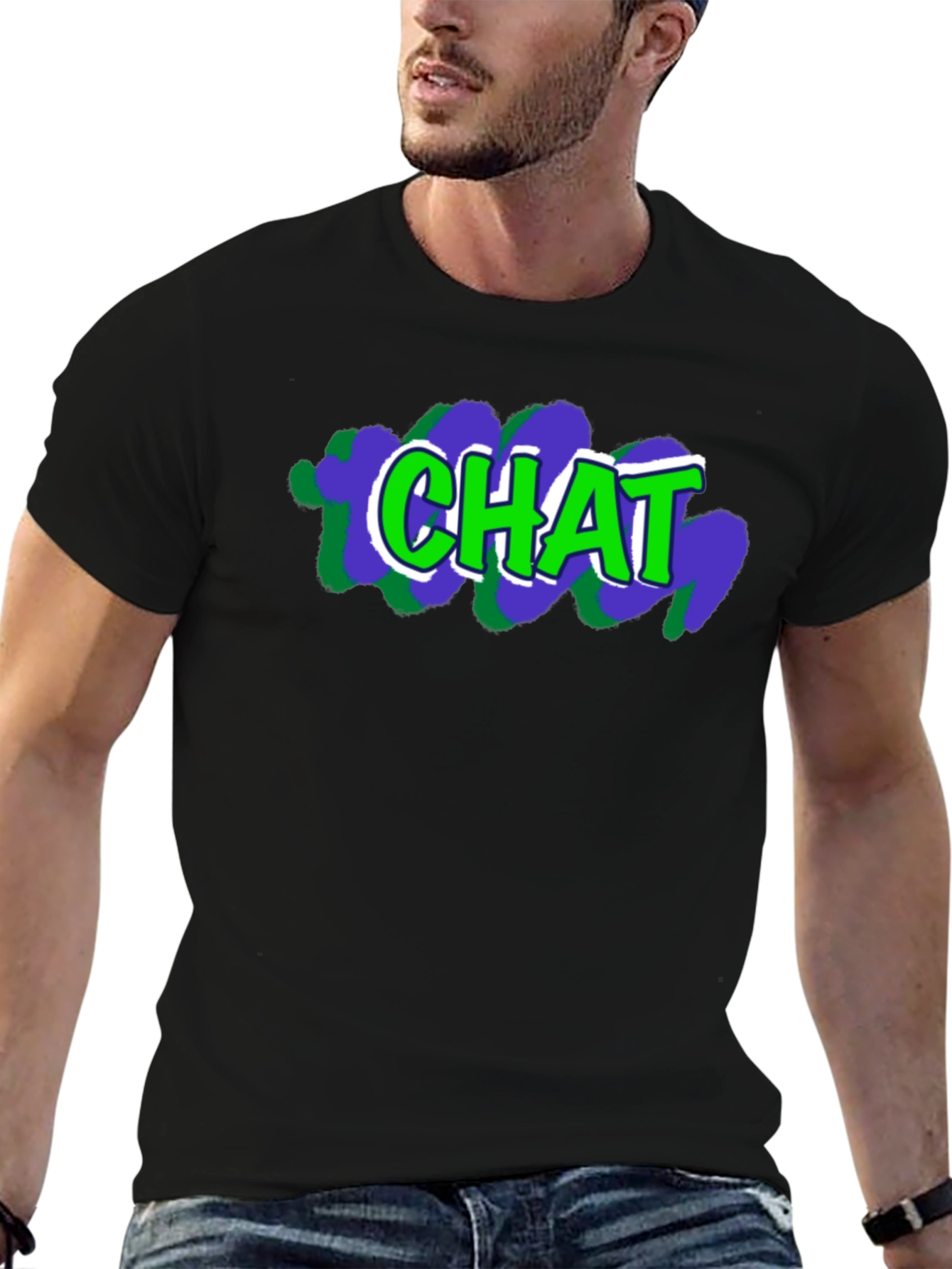 Mens Black T-Shirt with CHAT Graphic