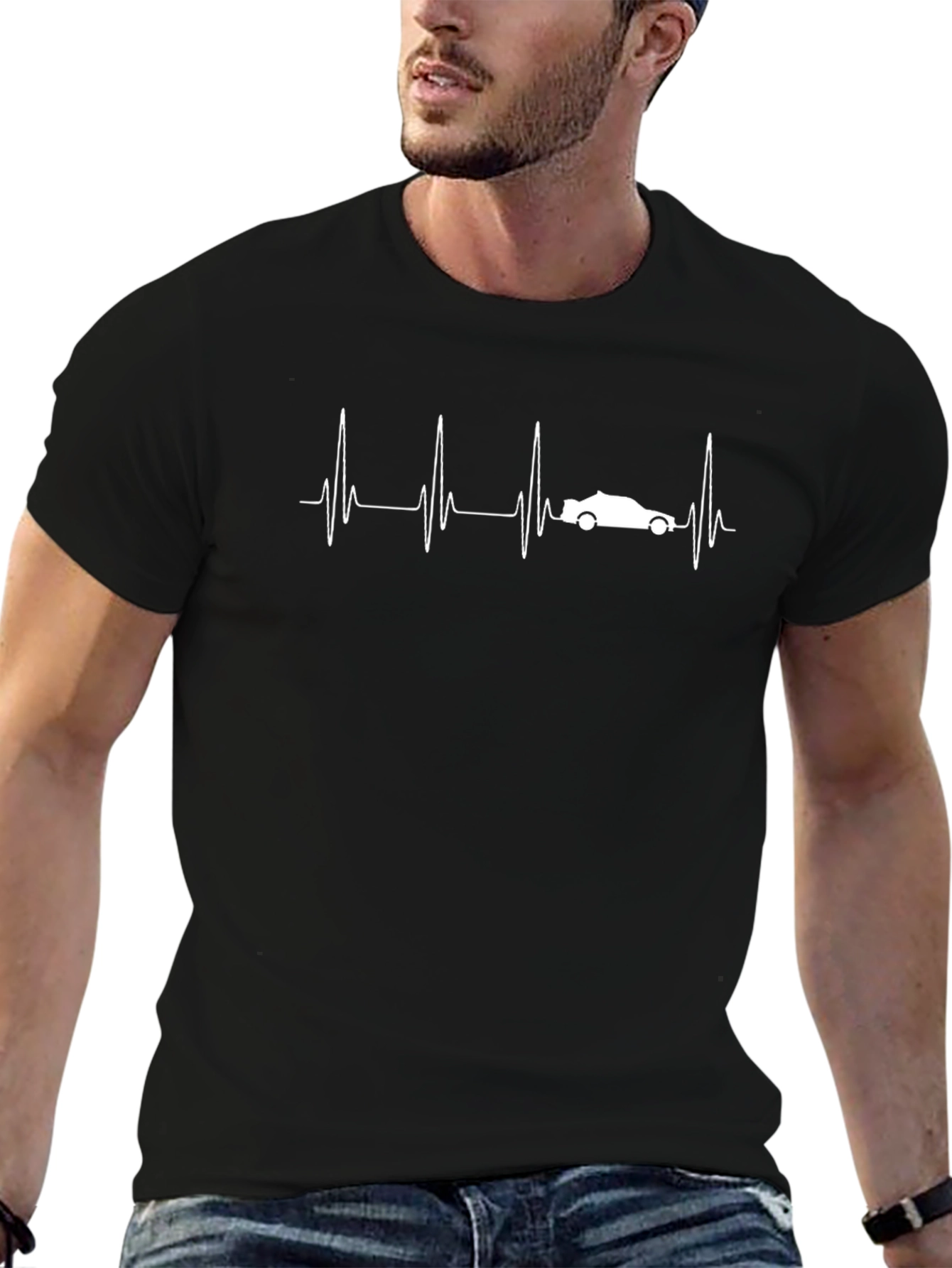 Car Heartbeat Graphic Tee - Black