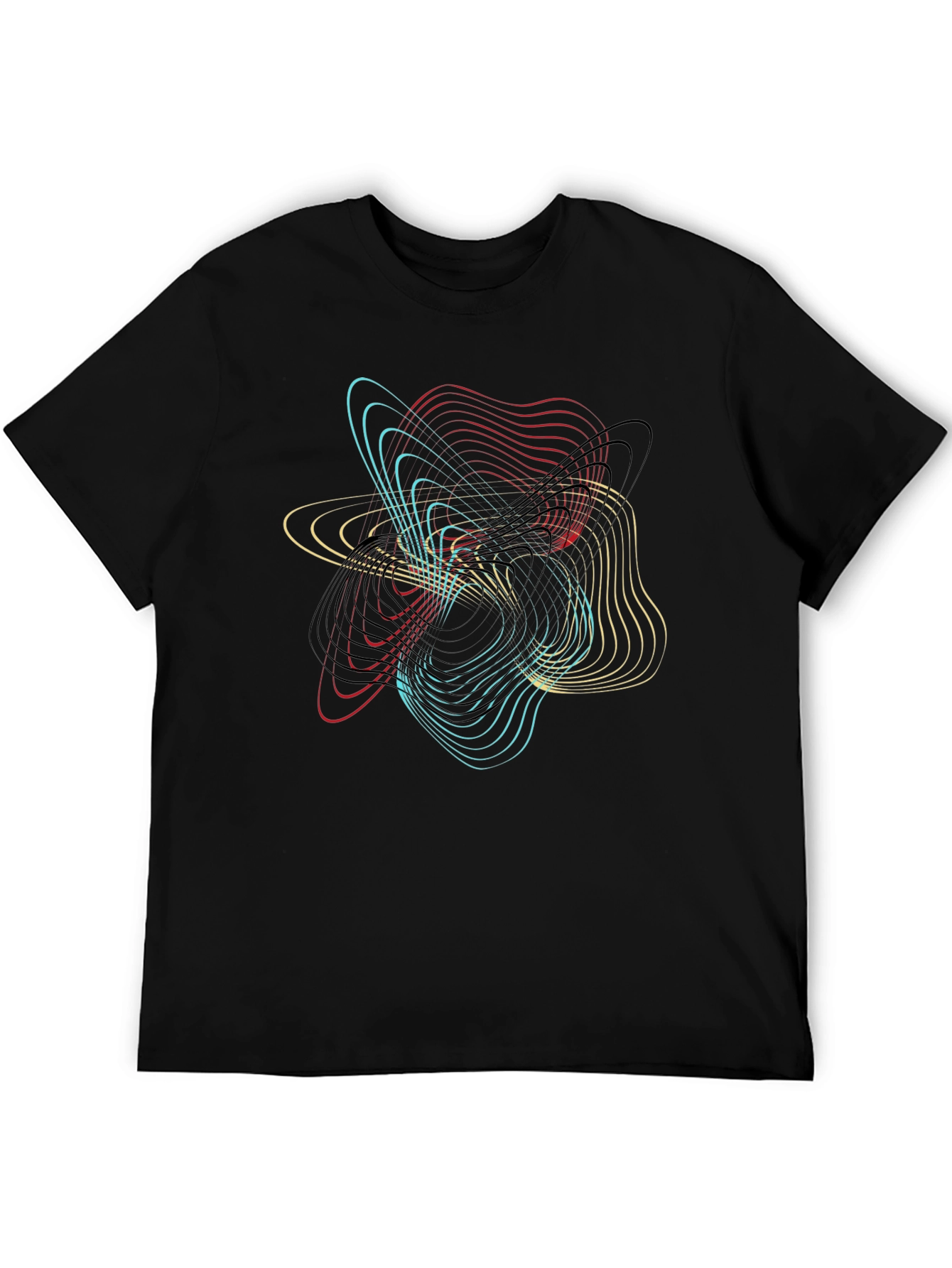 Abstract Geometric Line Art Black T-Shirt