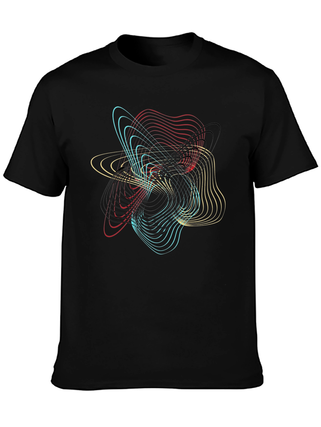 Abstract Geometric Line Art Black T-Shirt