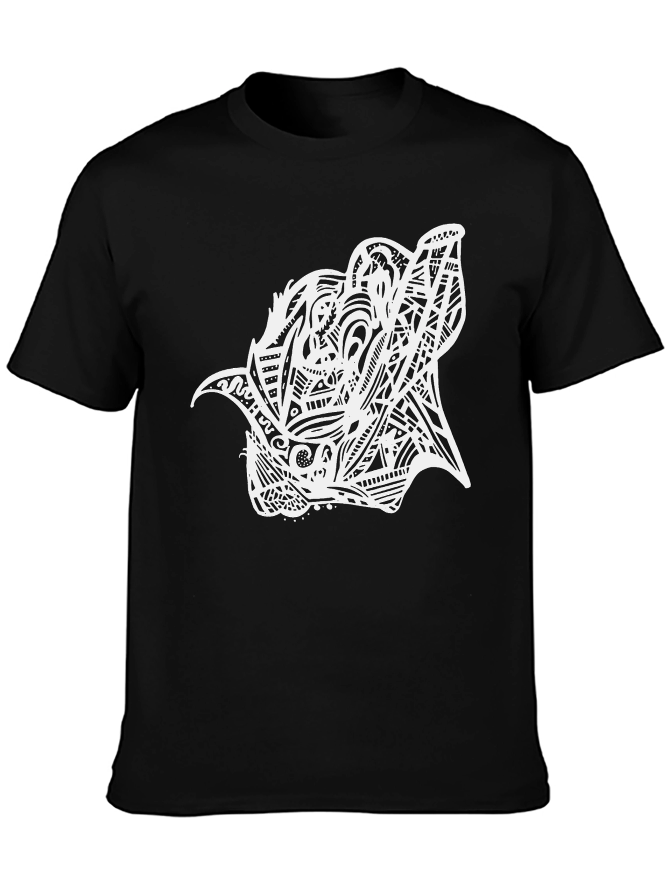 Abstract Wolf Graphic Print Black T-Shirt