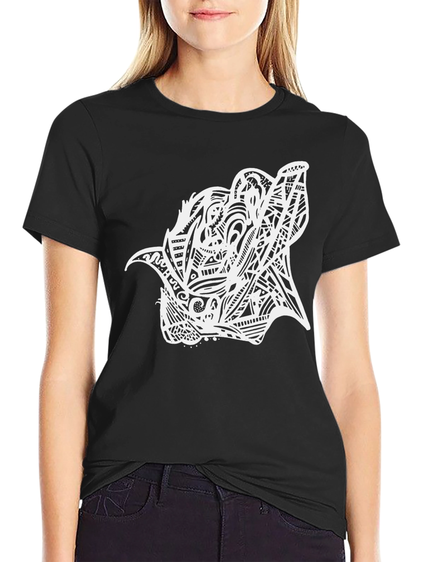 Abstract Wolf Graphic Print Black T-Shirt