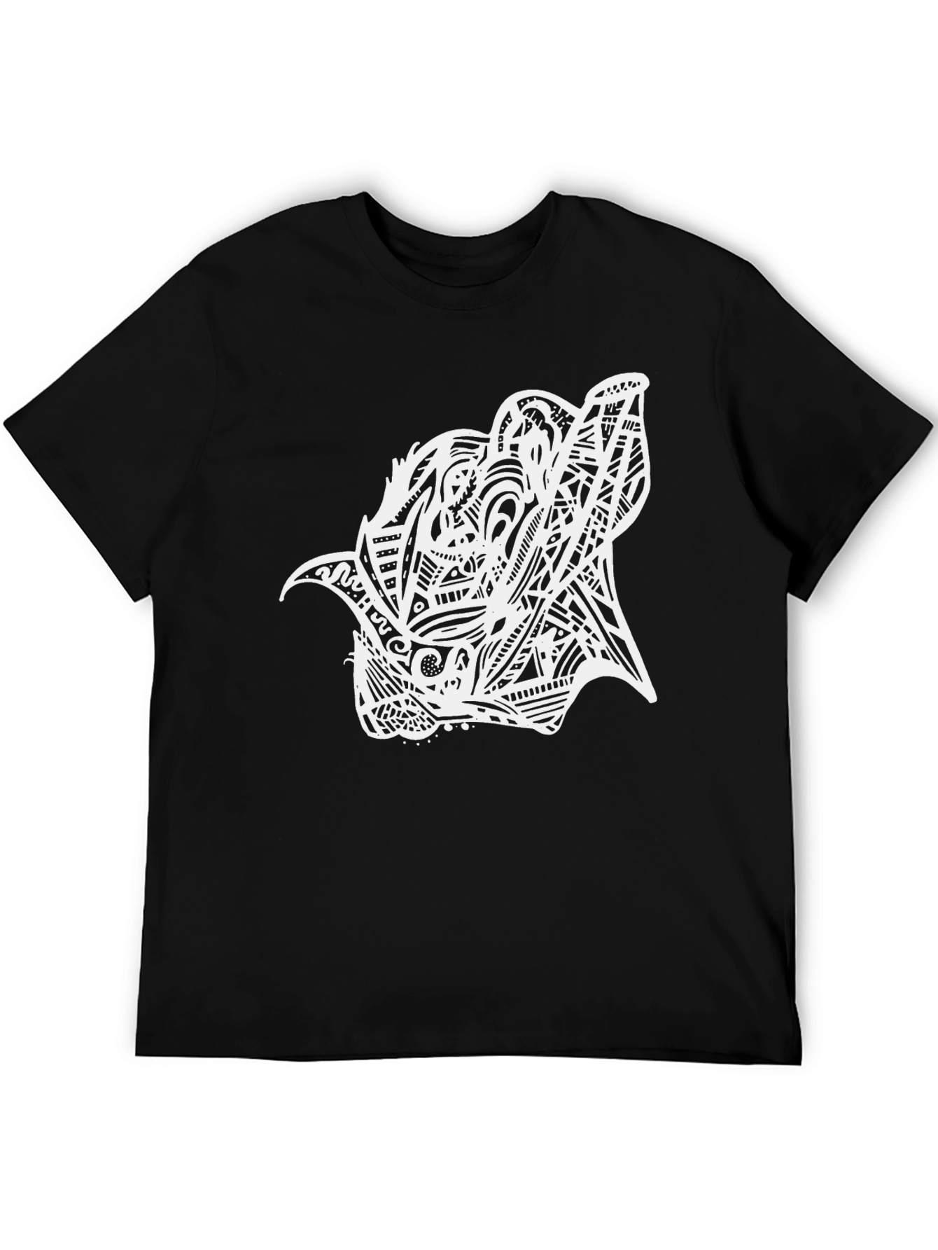 Abstract Wolf Graphic Print Black T-Shirt