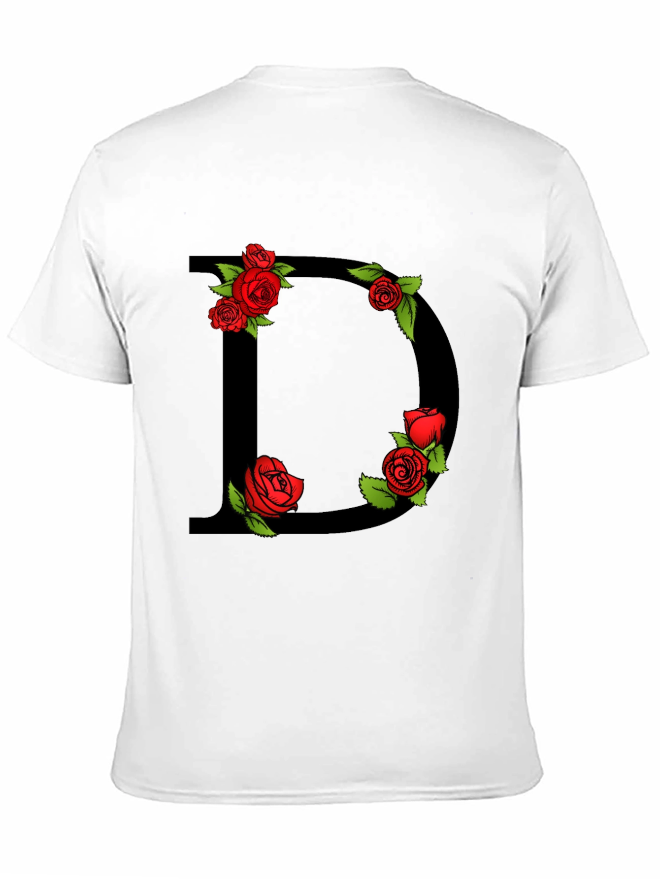 Floral Letter D Graphic Tee - Black