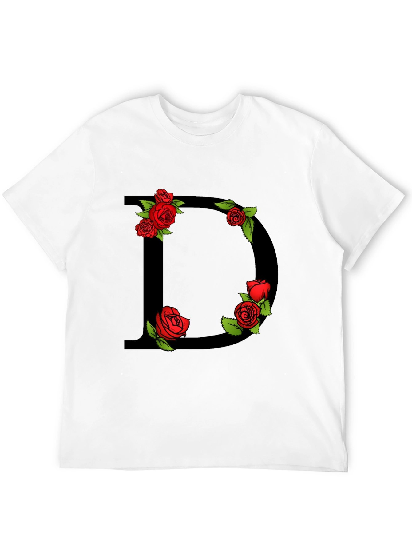 Floral Letter D Graphic Tee - Black
