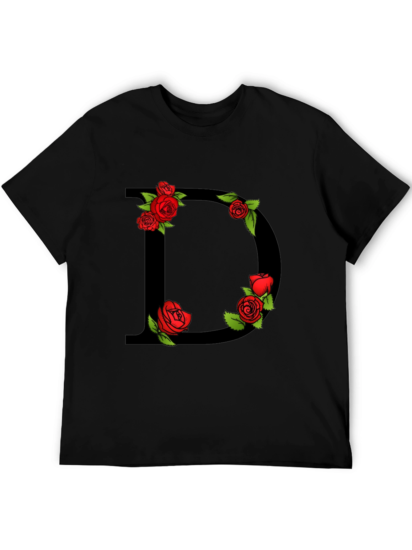 Floral Letter D Graphic Tee - Black