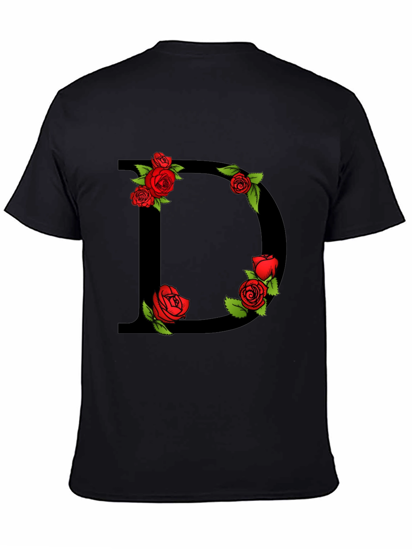 Floral Letter D Graphic Tee - Black