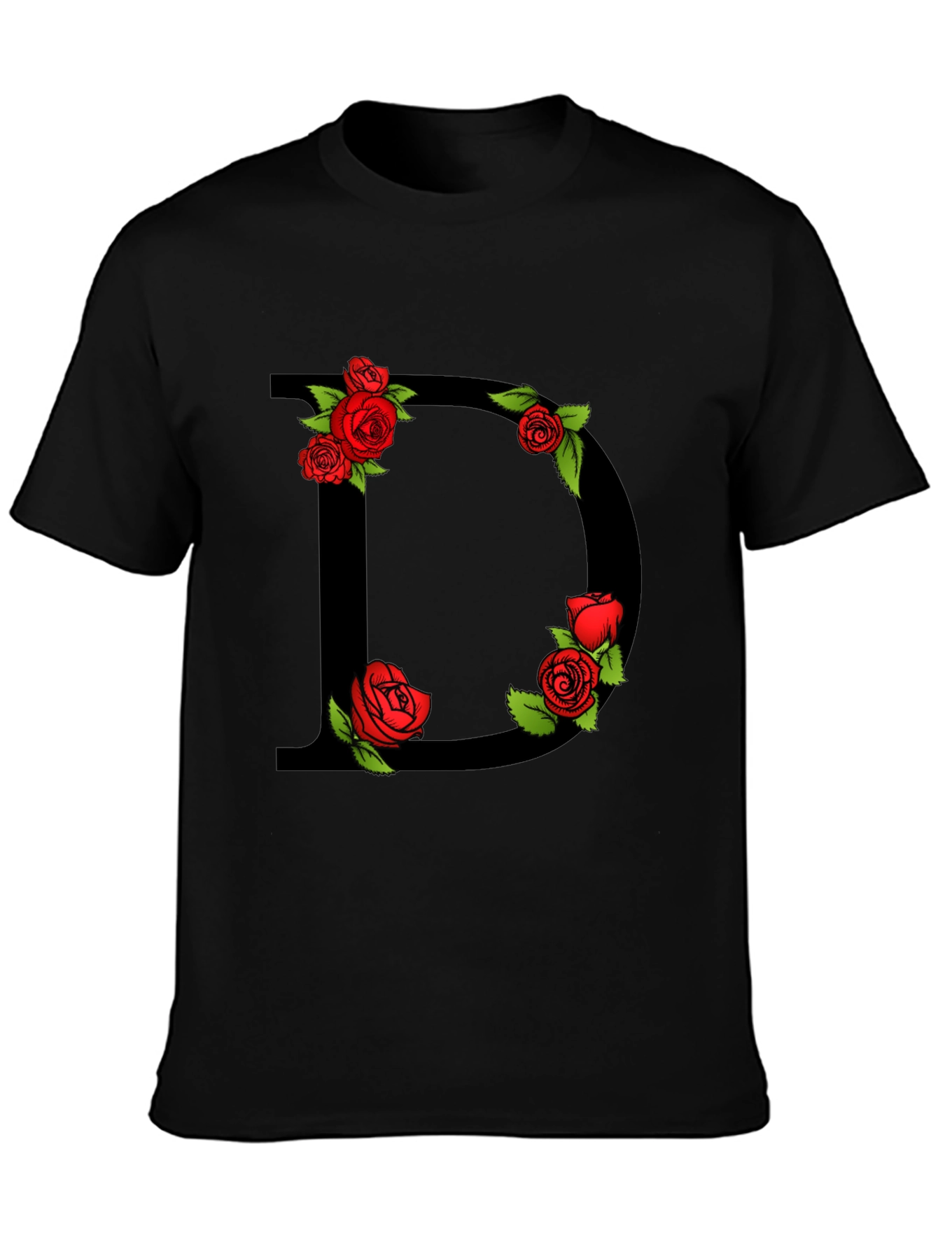 Floral Letter D Graphic Tee - Black