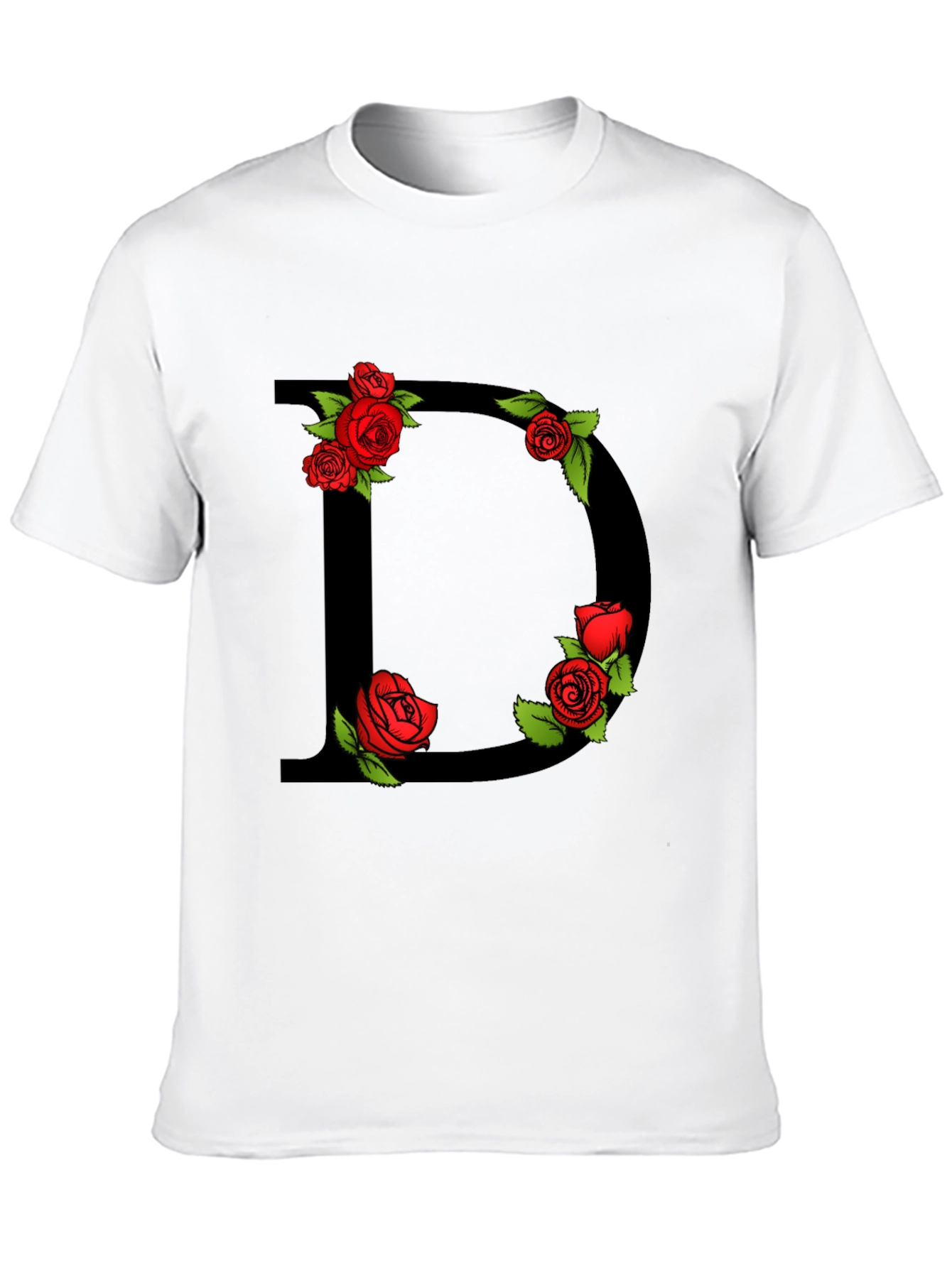 Floral Letter D Graphic Tee - Black