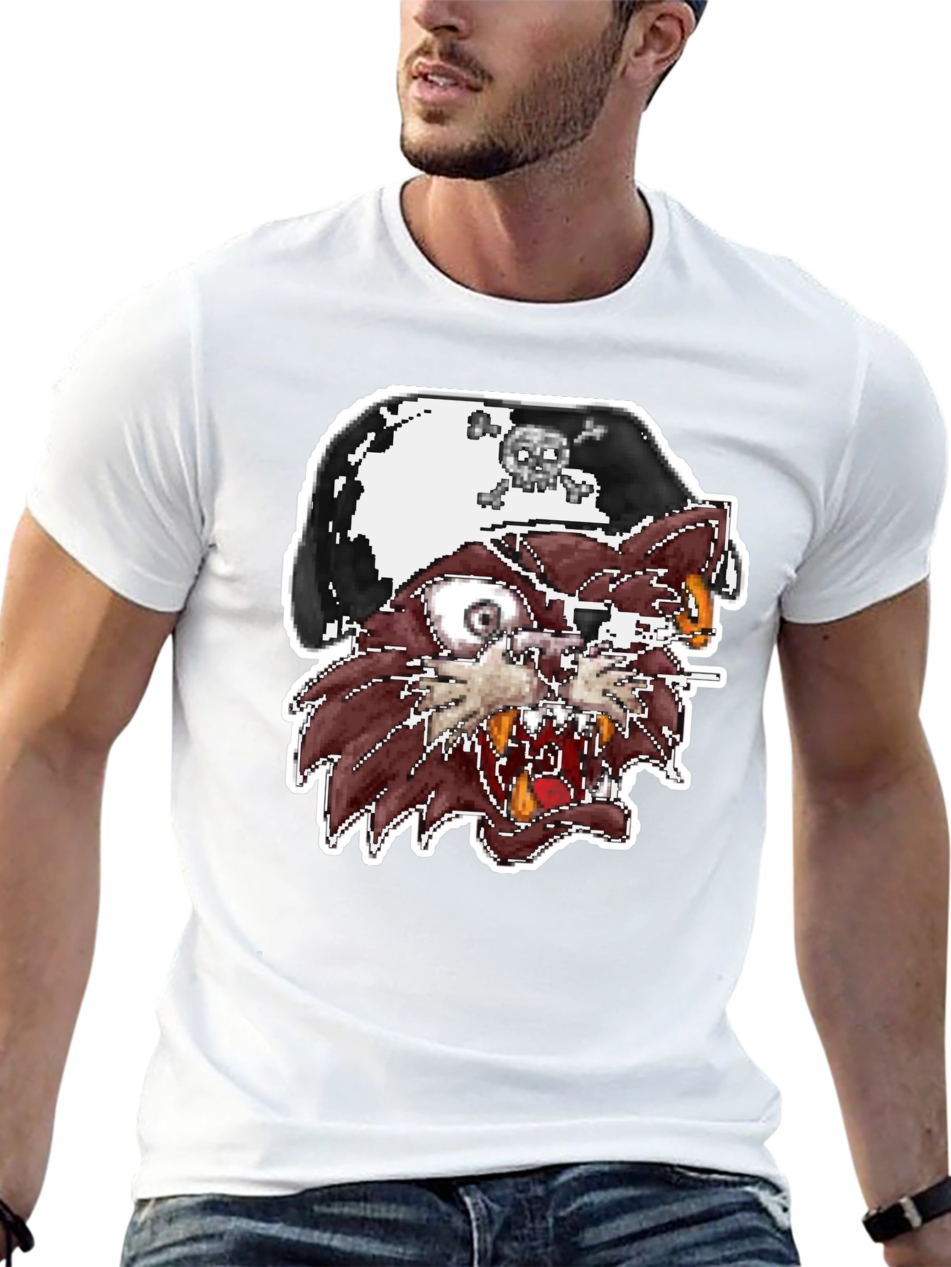 Pirate Cat Graphic T-Shirt - Black Crew Neck Tee