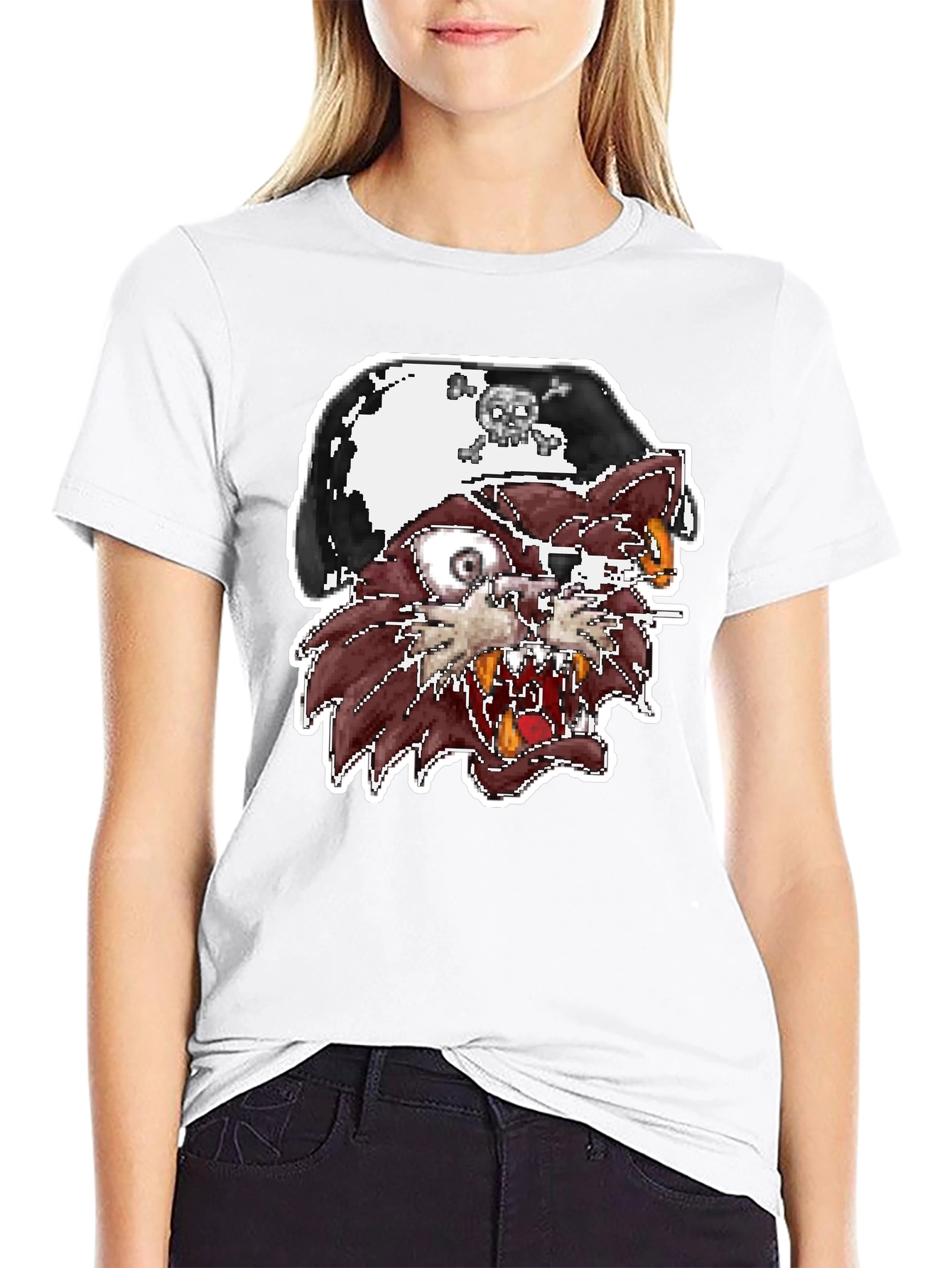 Pirate Cat Graphic T-Shirt - Black Crew Neck Tee