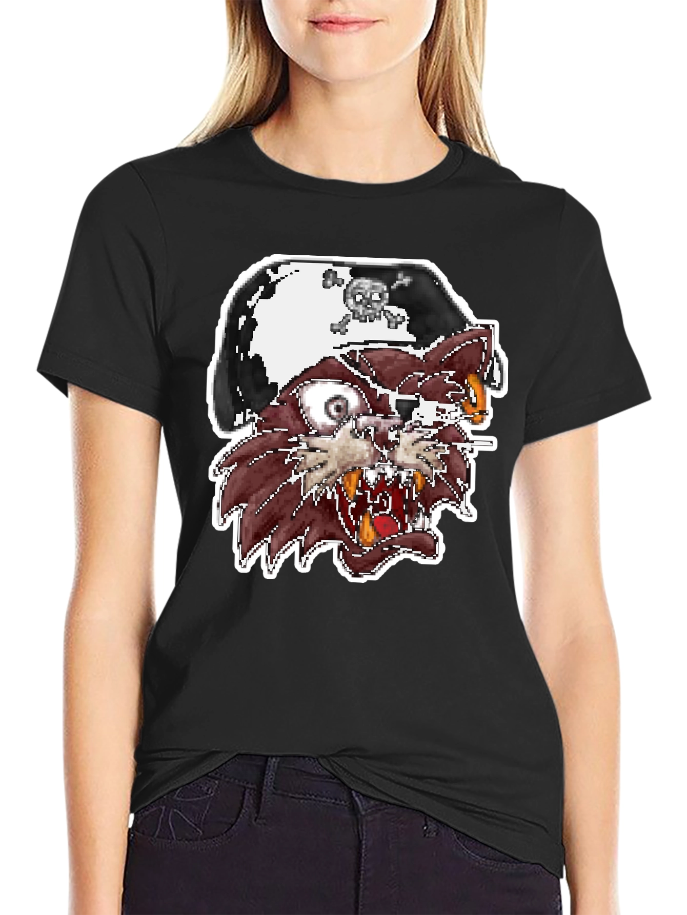 Pirate Cat Graphic T-Shirt - Black Crew Neck Tee