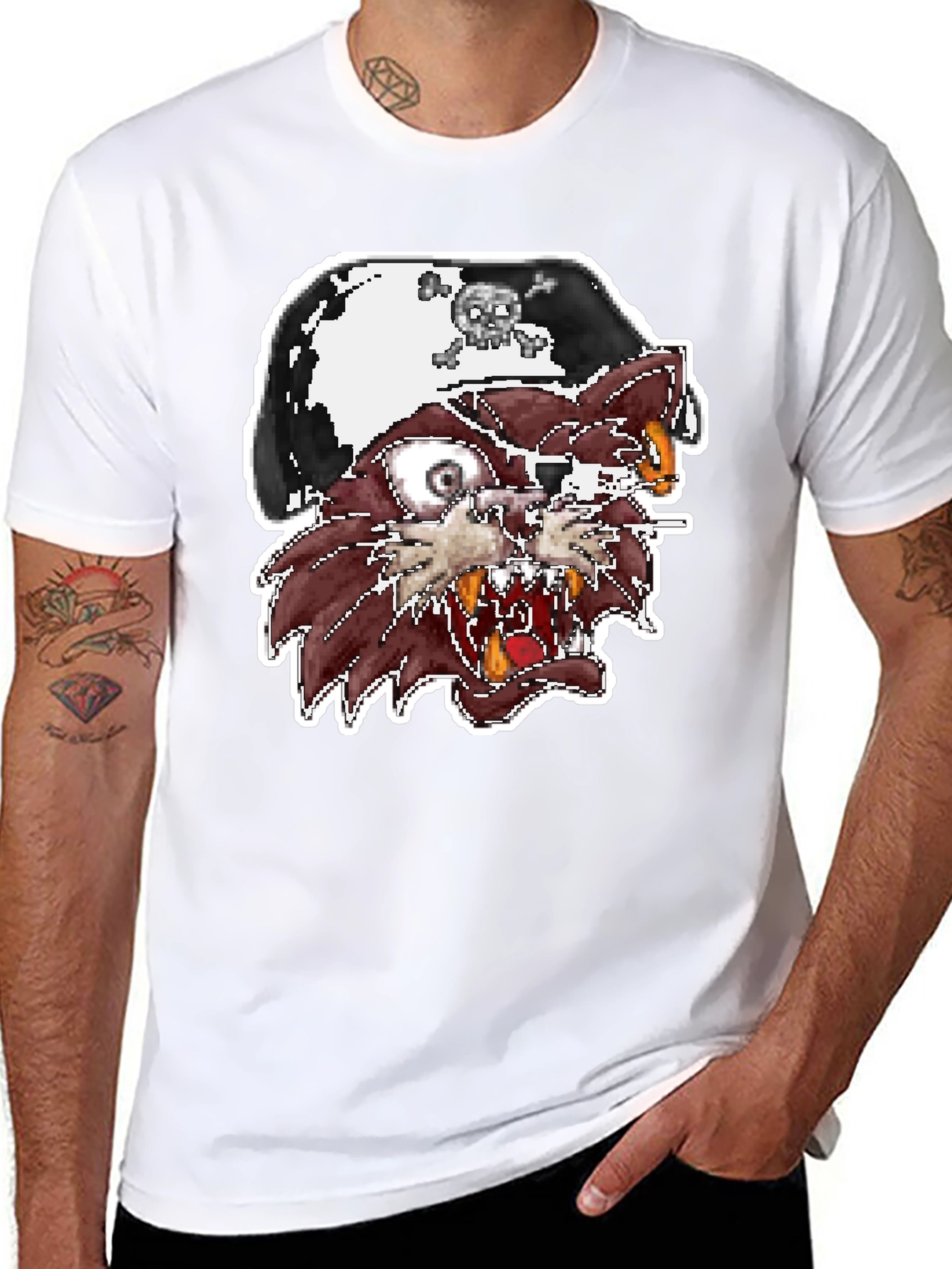 Pirate Cat Graphic T-Shirt - Black Crew Neck Tee