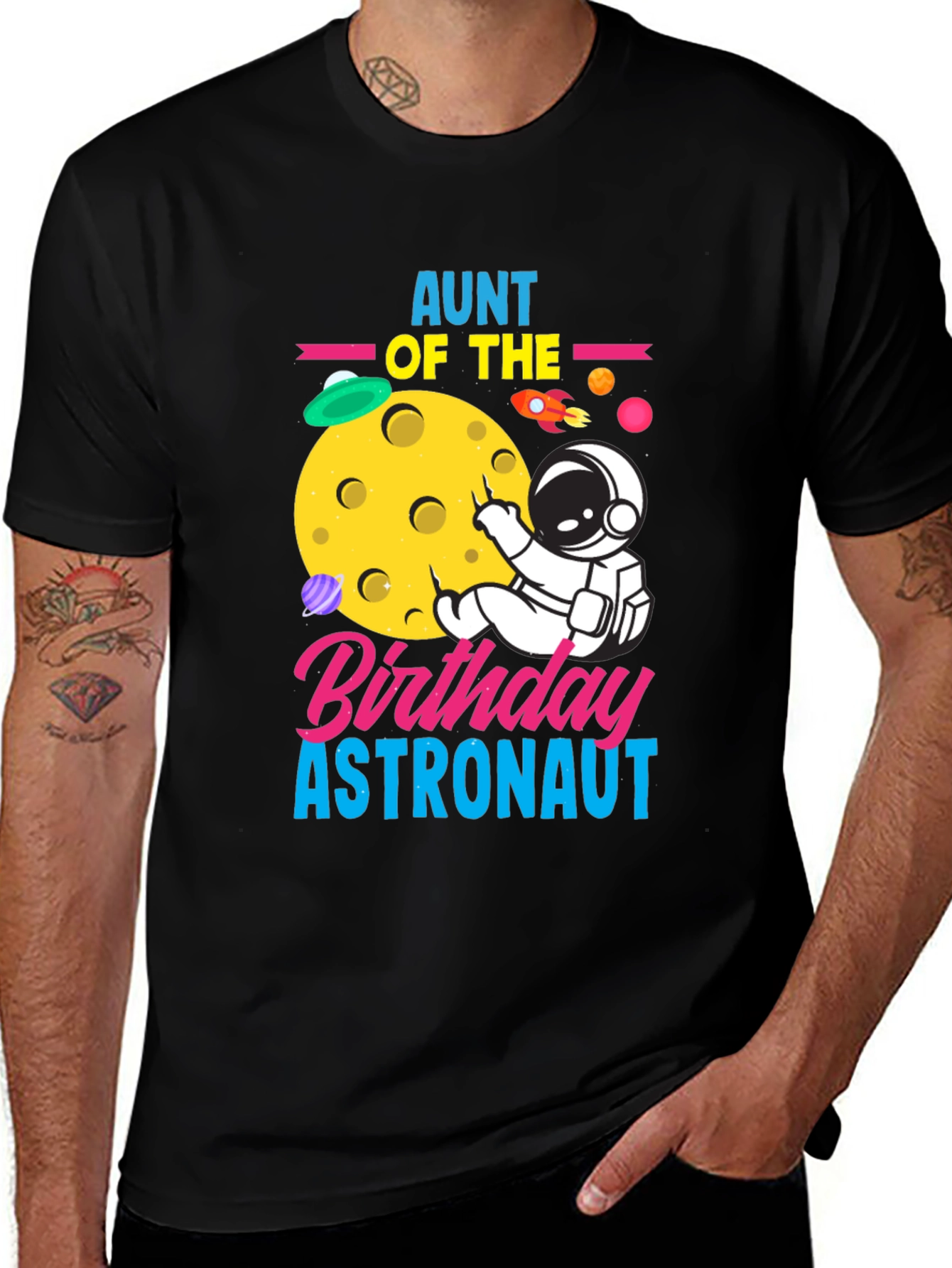 Aunt of the Birthday Astronaut Black T-Shirt