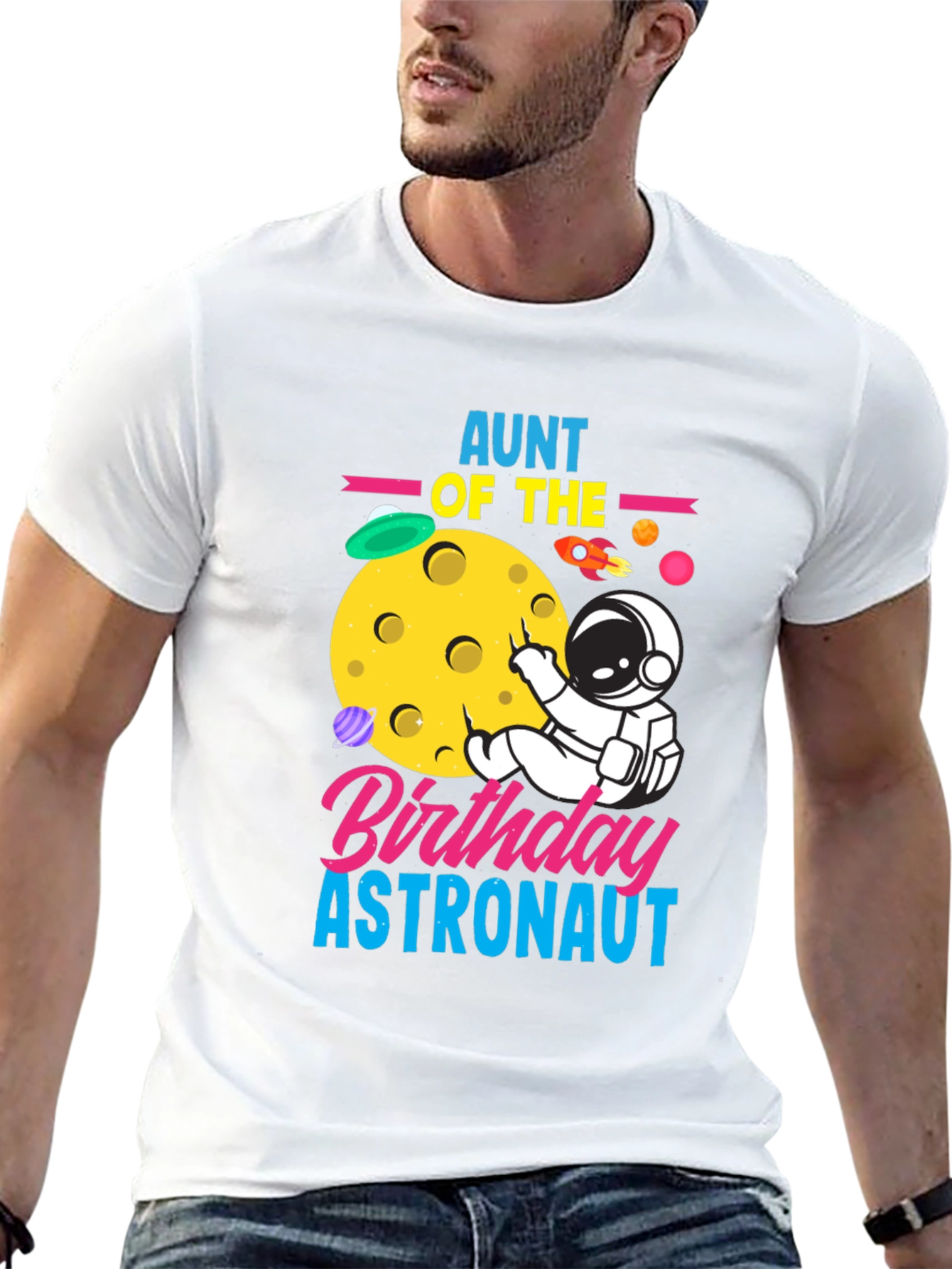 Aunt of the Birthday Astronaut Black T-Shirt
