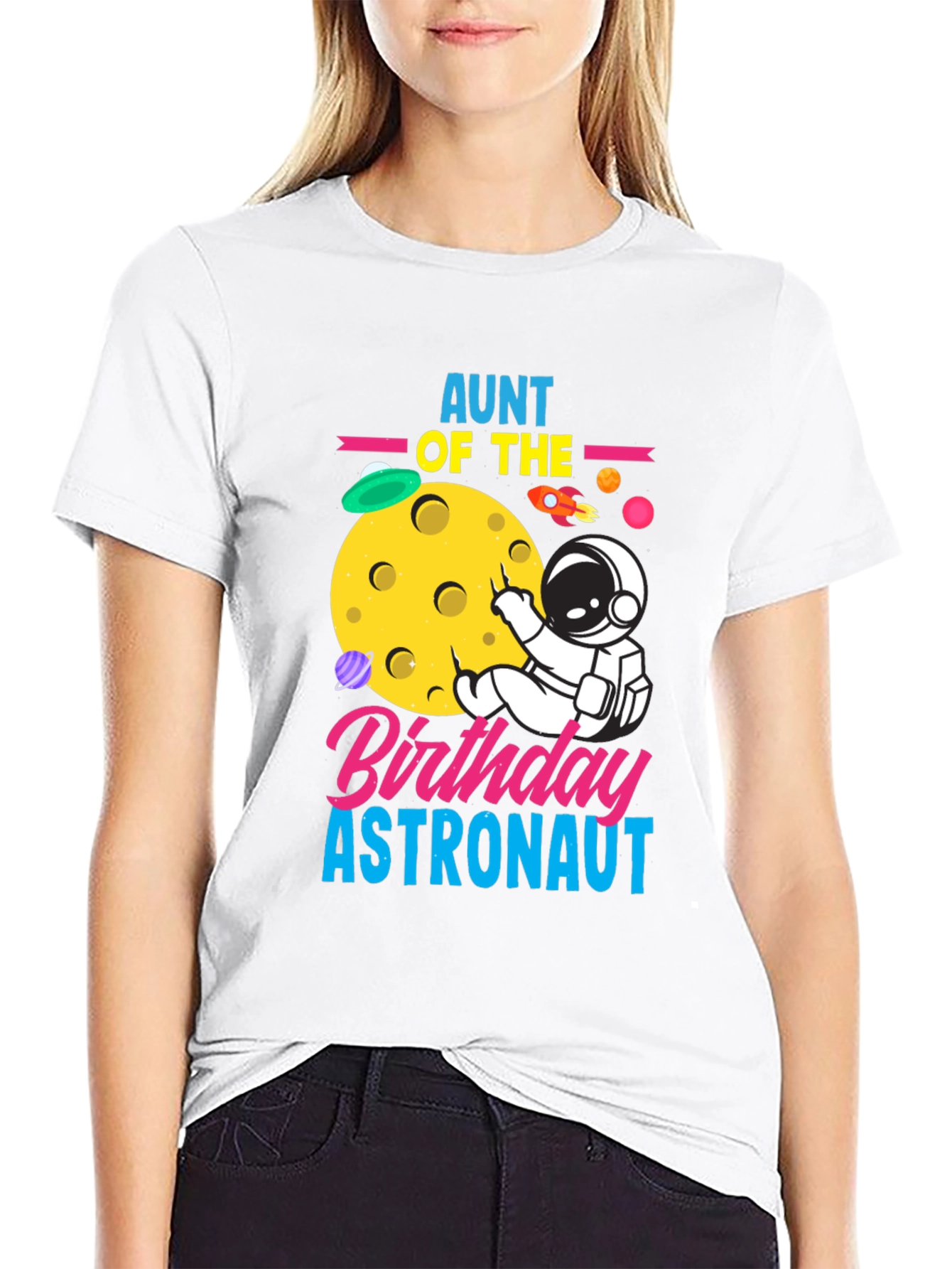 Aunt of the Birthday Astronaut Black T-Shirt