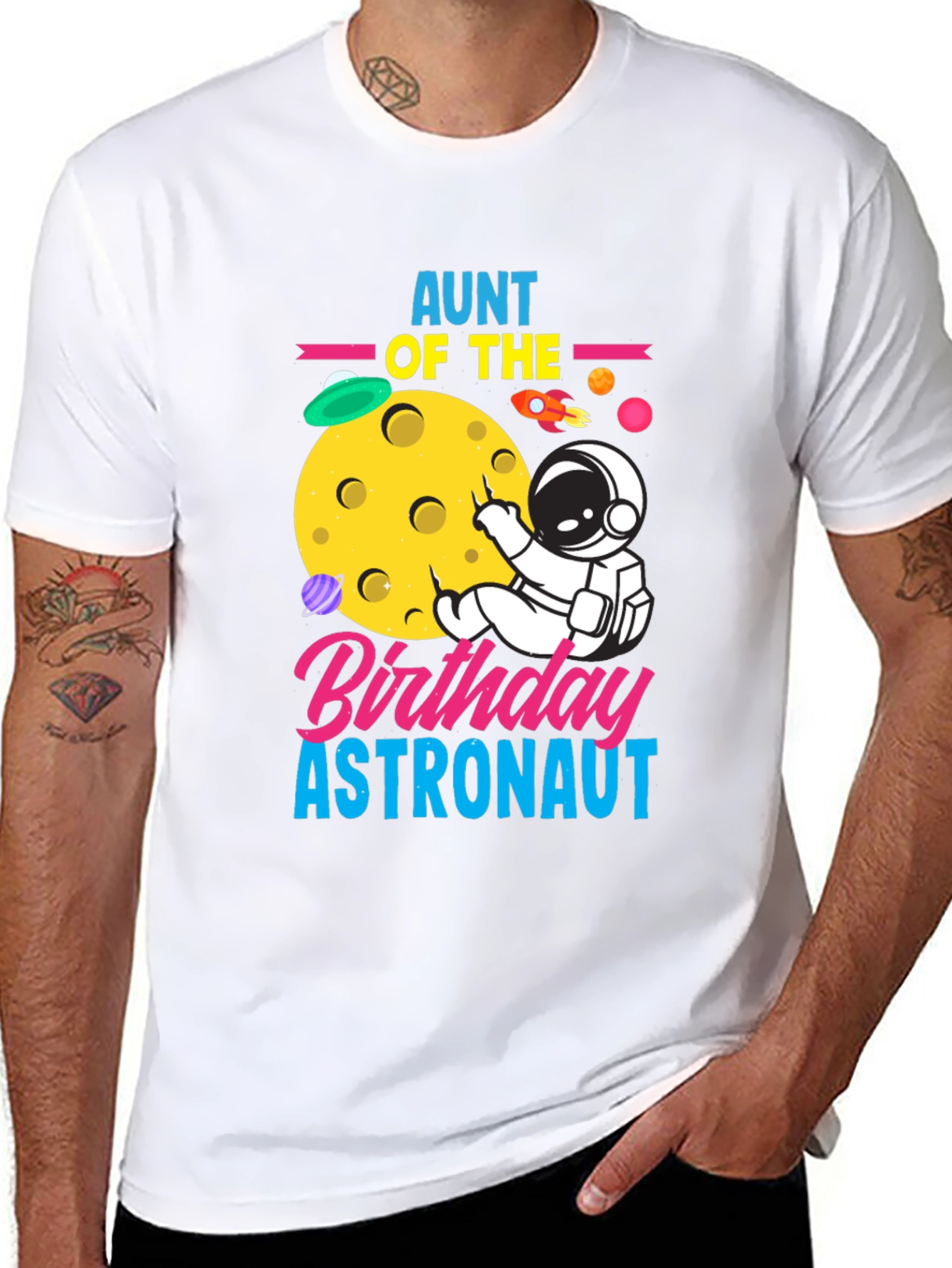 Aunt of the Birthday Astronaut Black T-Shirt