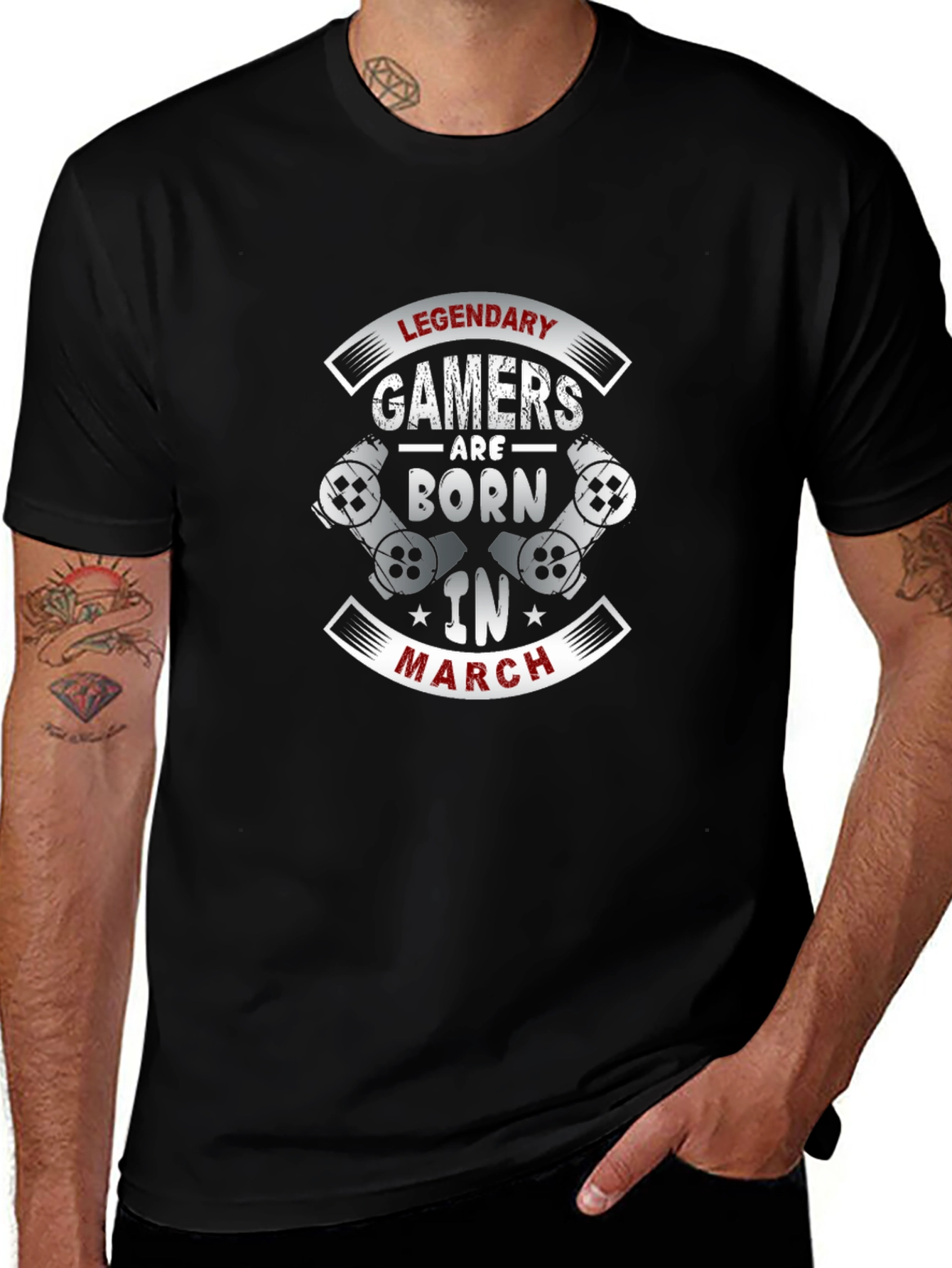 Legendary Gamers Born in March Black Graphic T-Shirt