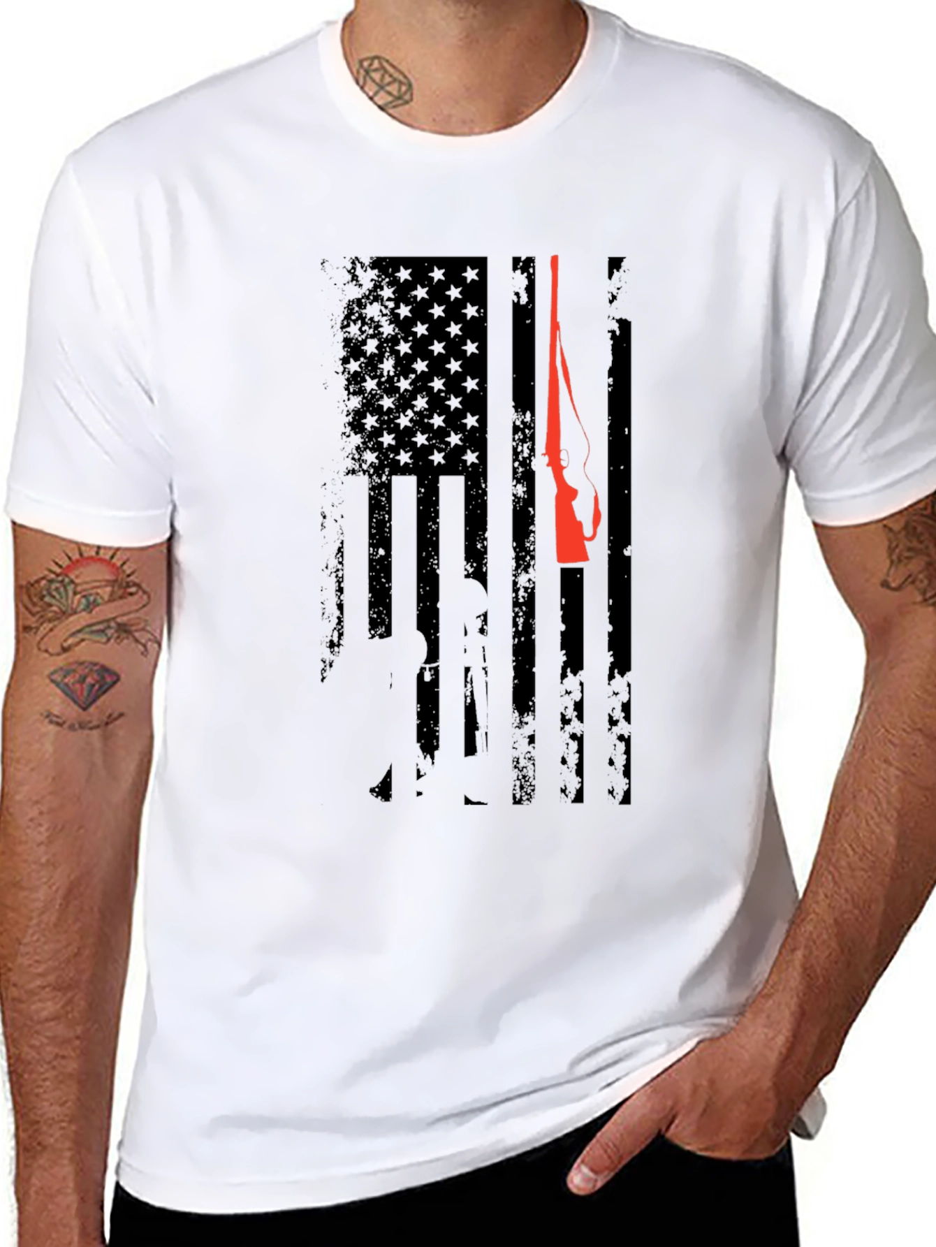 Patriotic Hunting Rifle American Flag Graphic T-Shirt