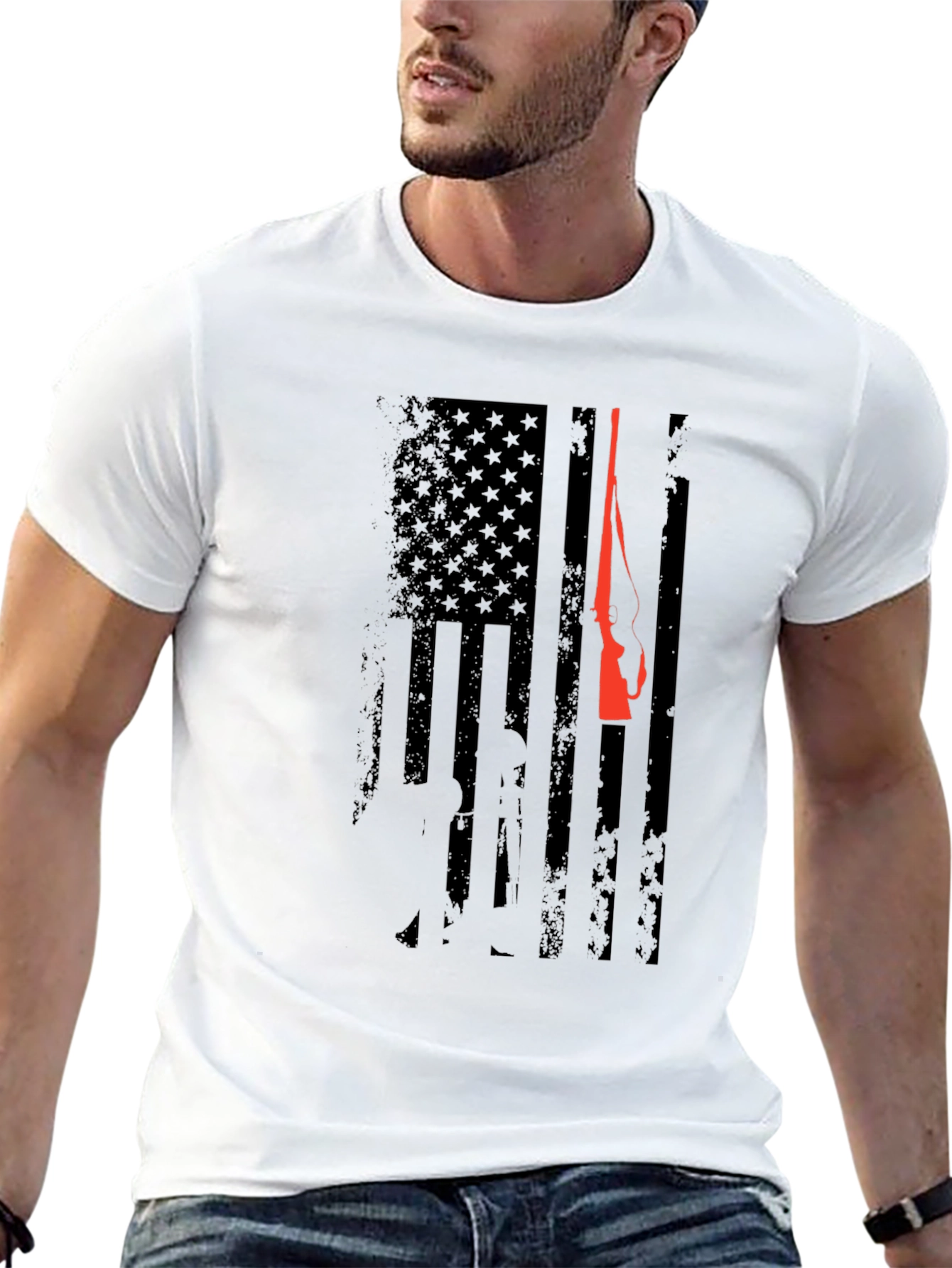 Patriotic Hunting Rifle American Flag Graphic T-Shirt