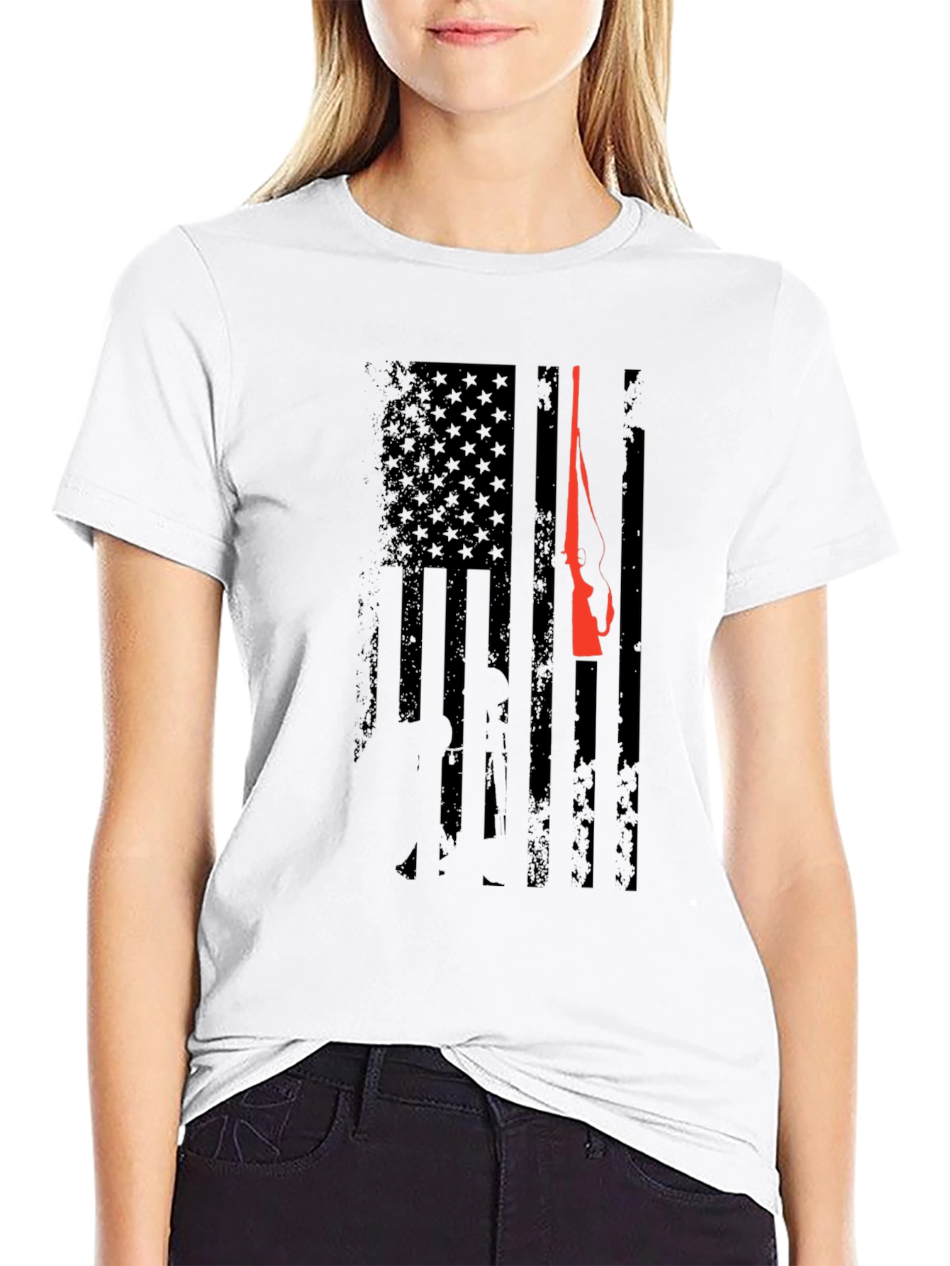 Patriotic Hunting Rifle American Flag Graphic T-Shirt