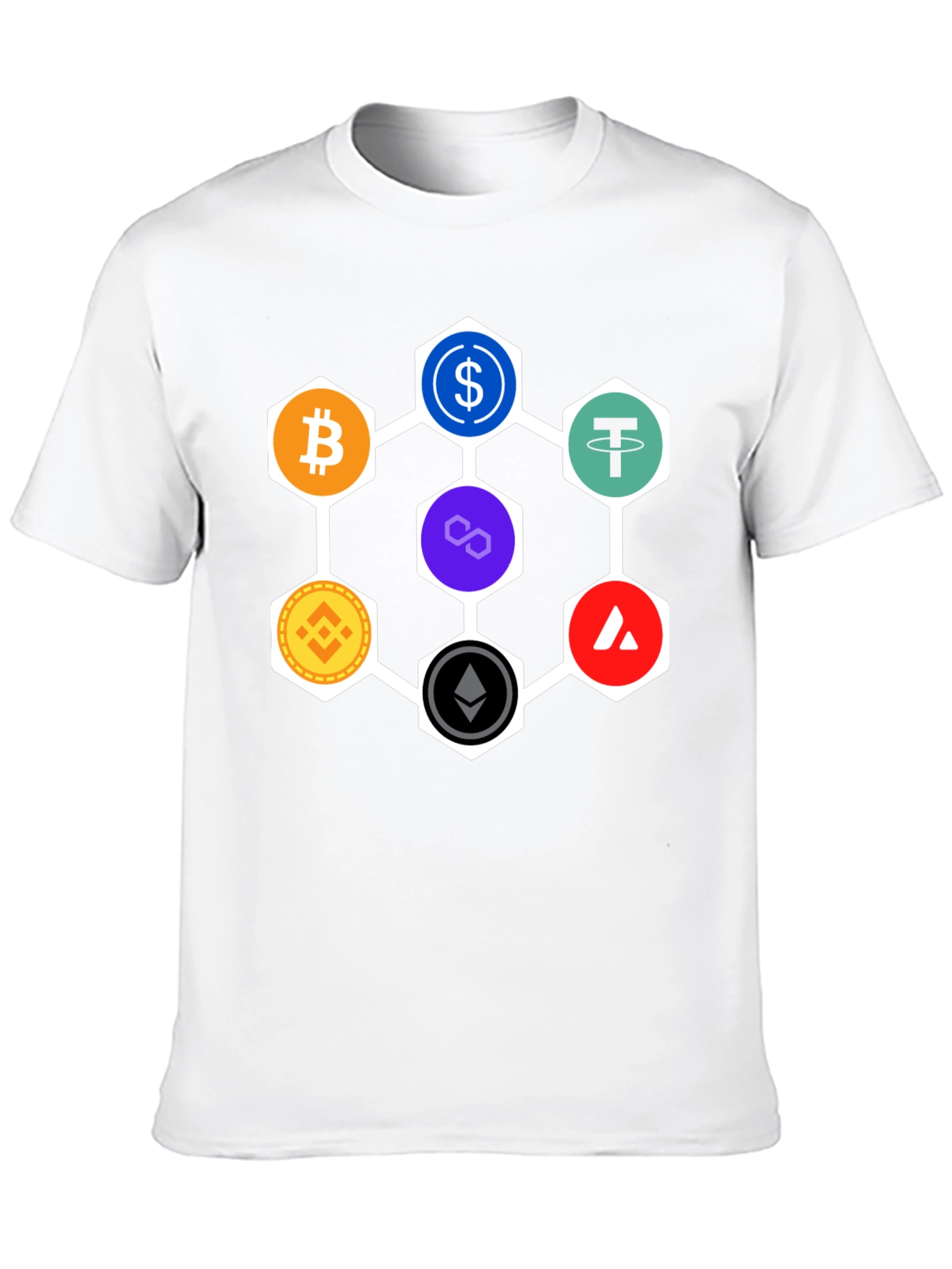 Crypto Hexagon T-Shirt - Bitcoin Ethereum and More!