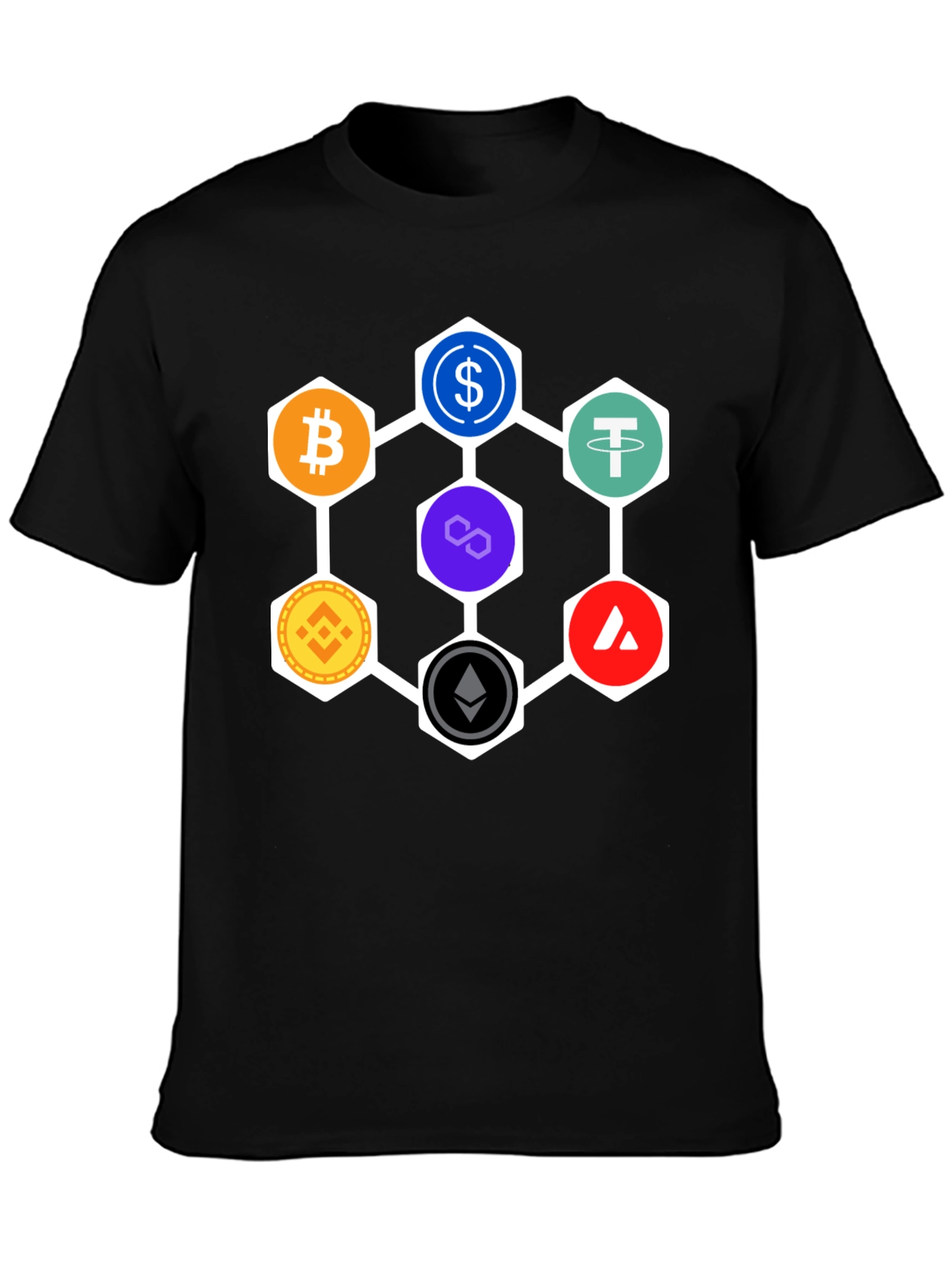 Crypto Hexagon T-Shirt - Bitcoin Ethereum and More!