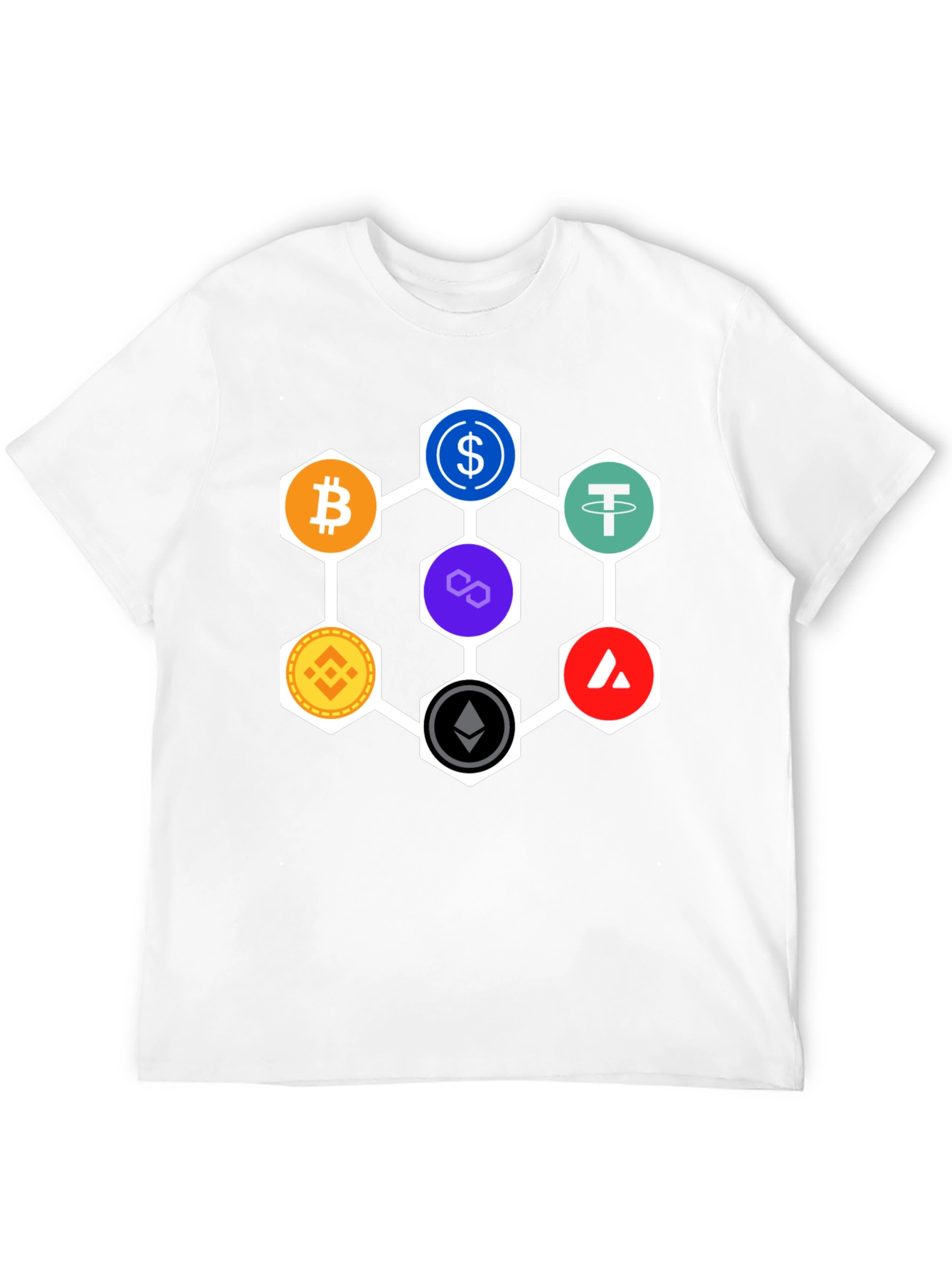 Crypto Hexagon T-Shirt - Bitcoin Ethereum and More!