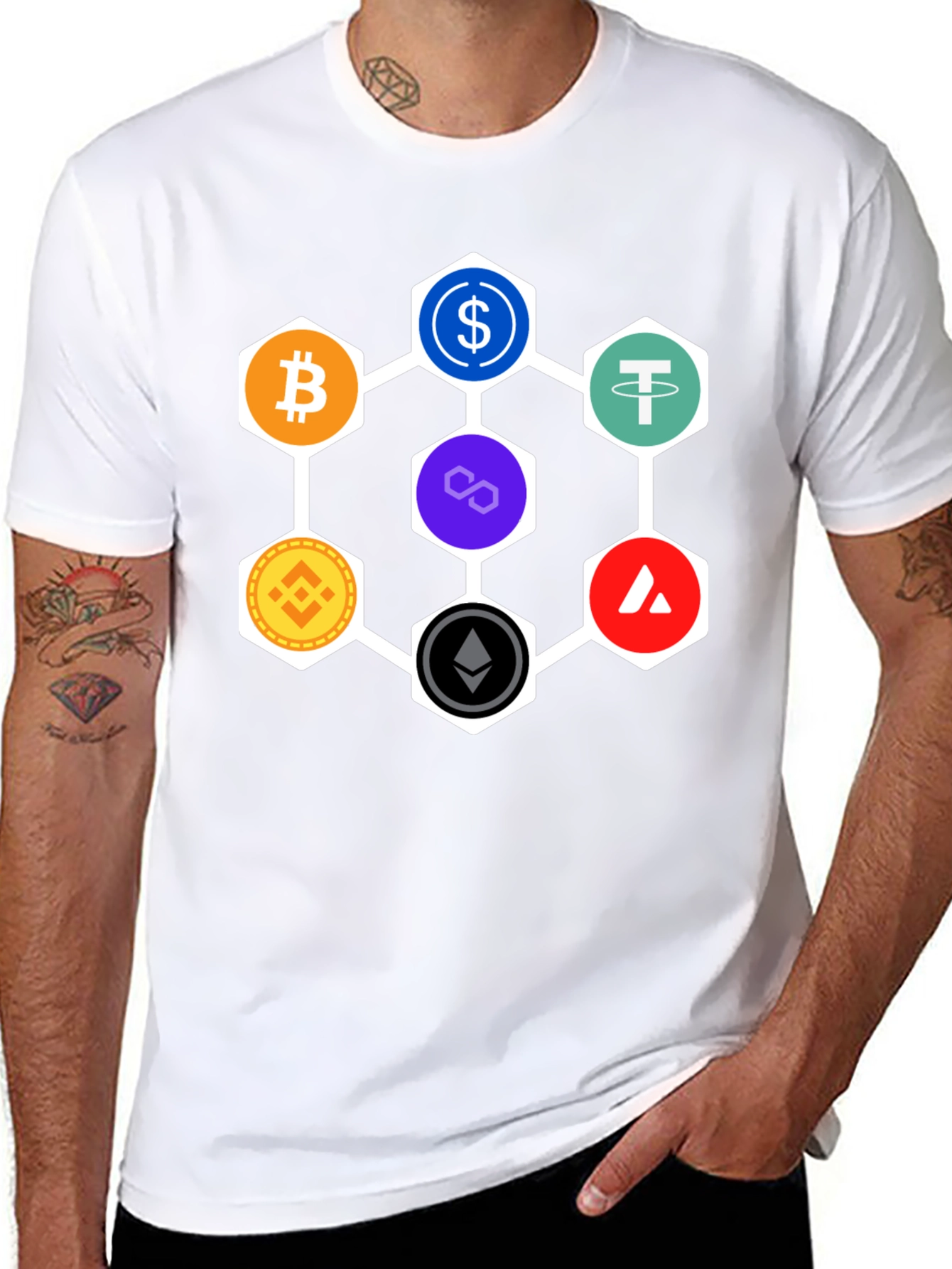 Crypto Hexagon T-Shirt - Bitcoin Ethereum and More!