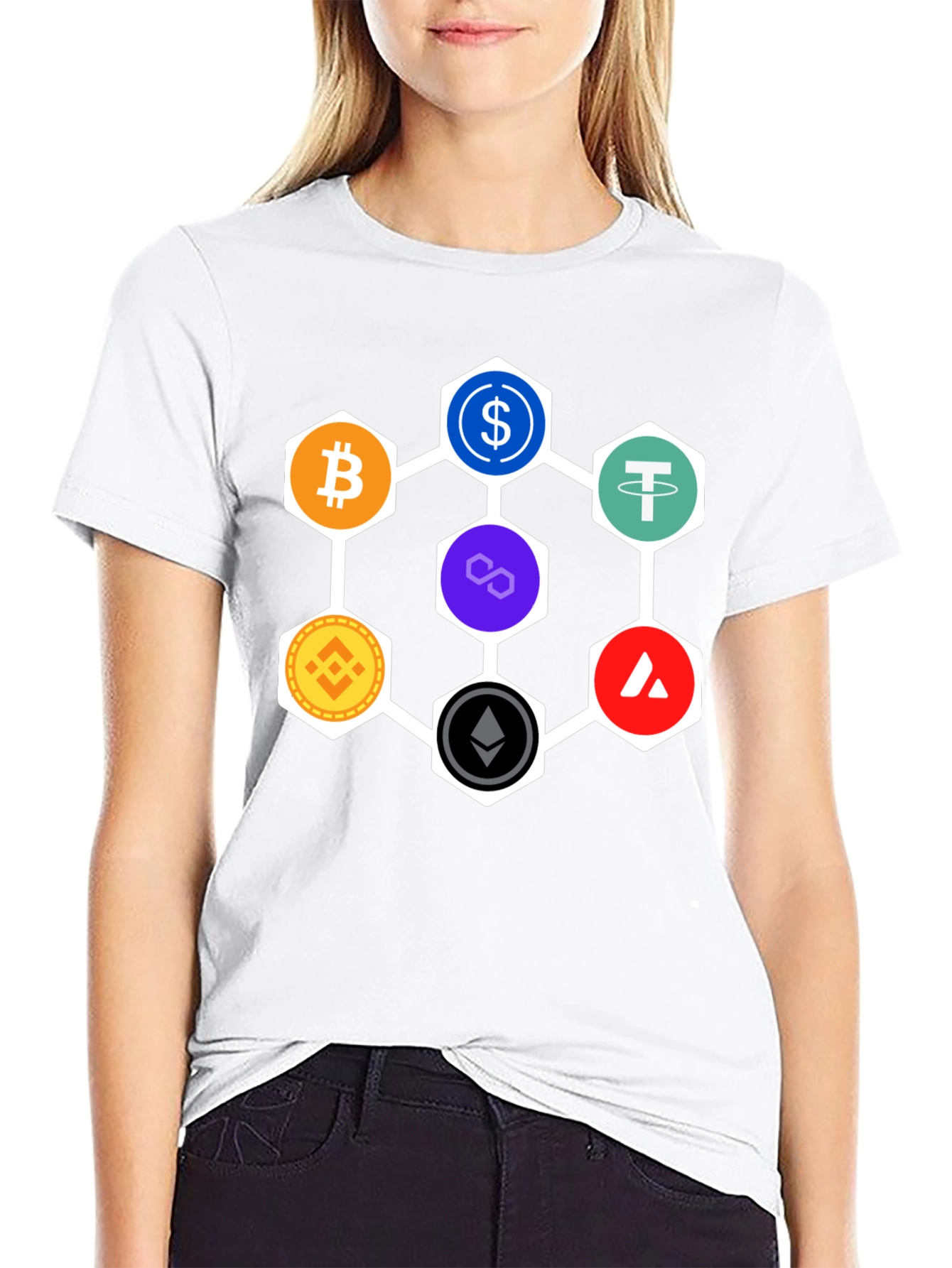 Crypto Hexagon T-Shirt - Bitcoin Ethereum and More!