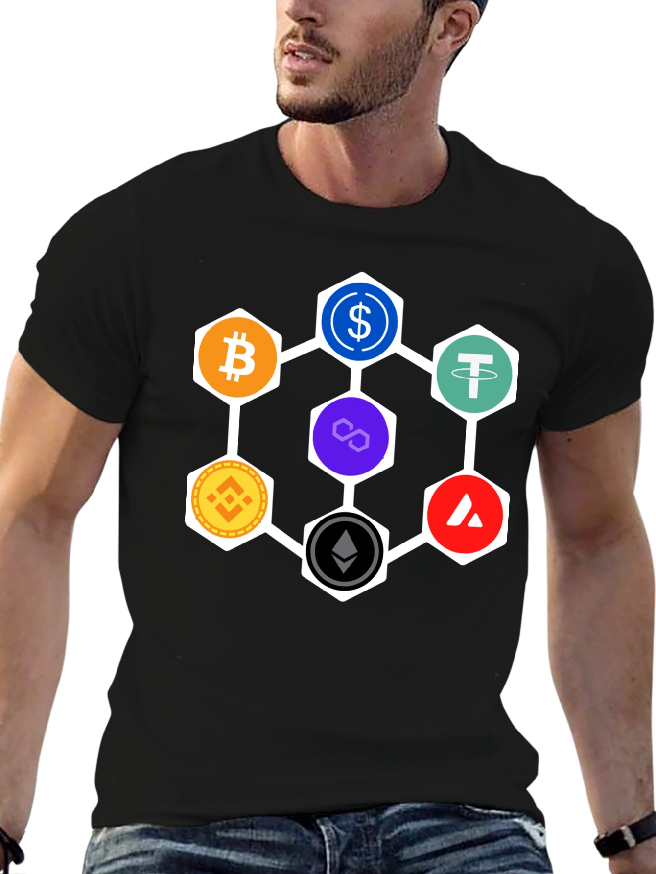Crypto Hexagon T-Shirt - Bitcoin Ethereum and More!