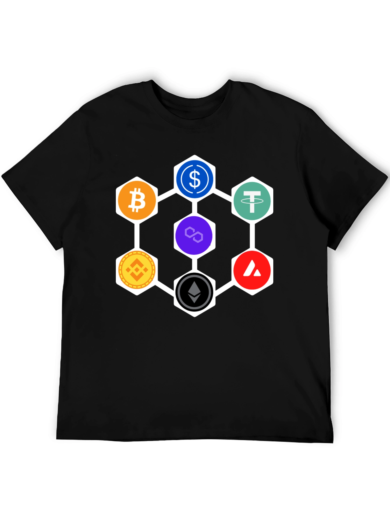 Crypto Hexagon T-Shirt - Bitcoin Ethereum and More!