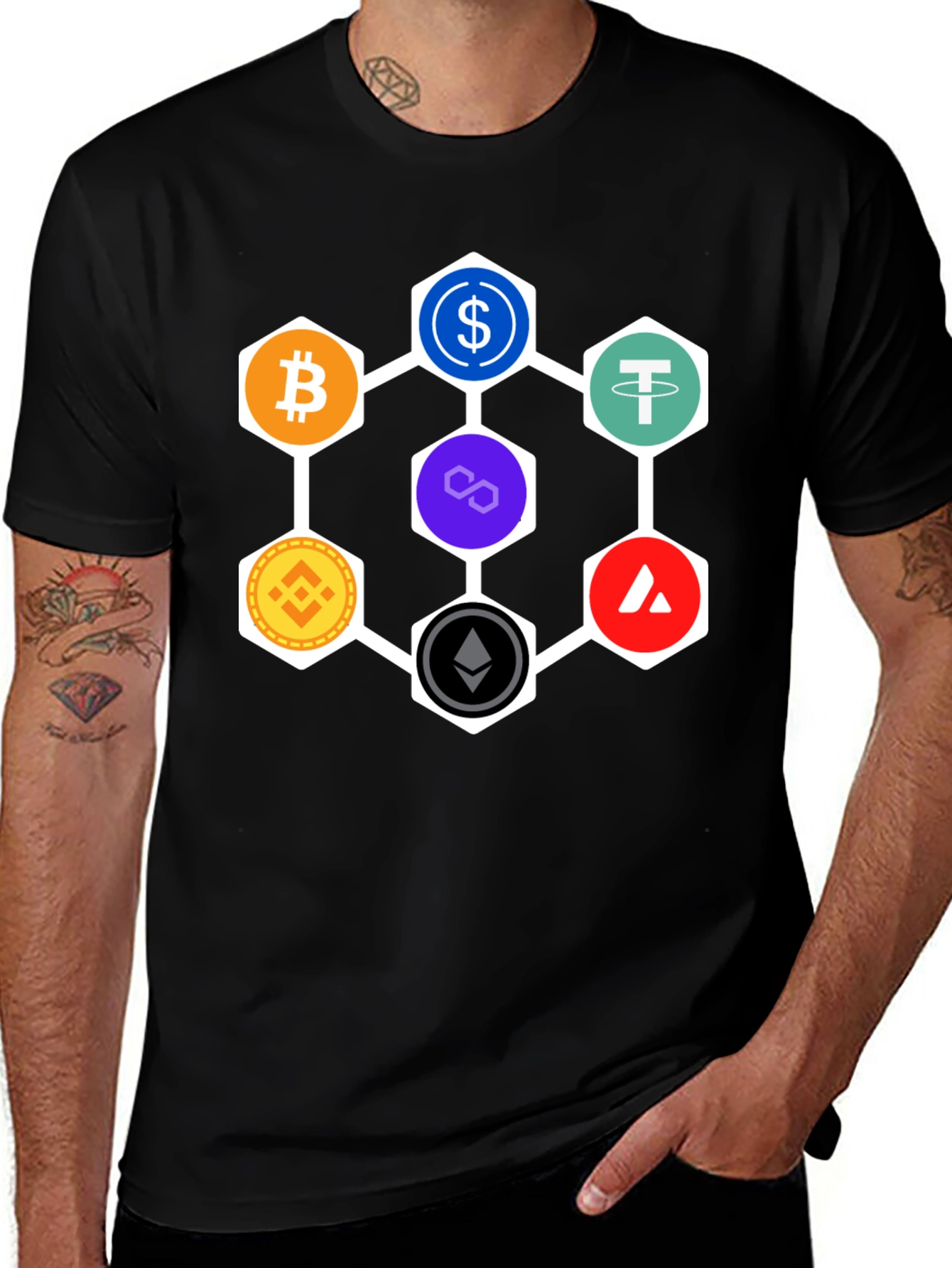 Crypto Hexagon T-Shirt - Bitcoin Ethereum and More!